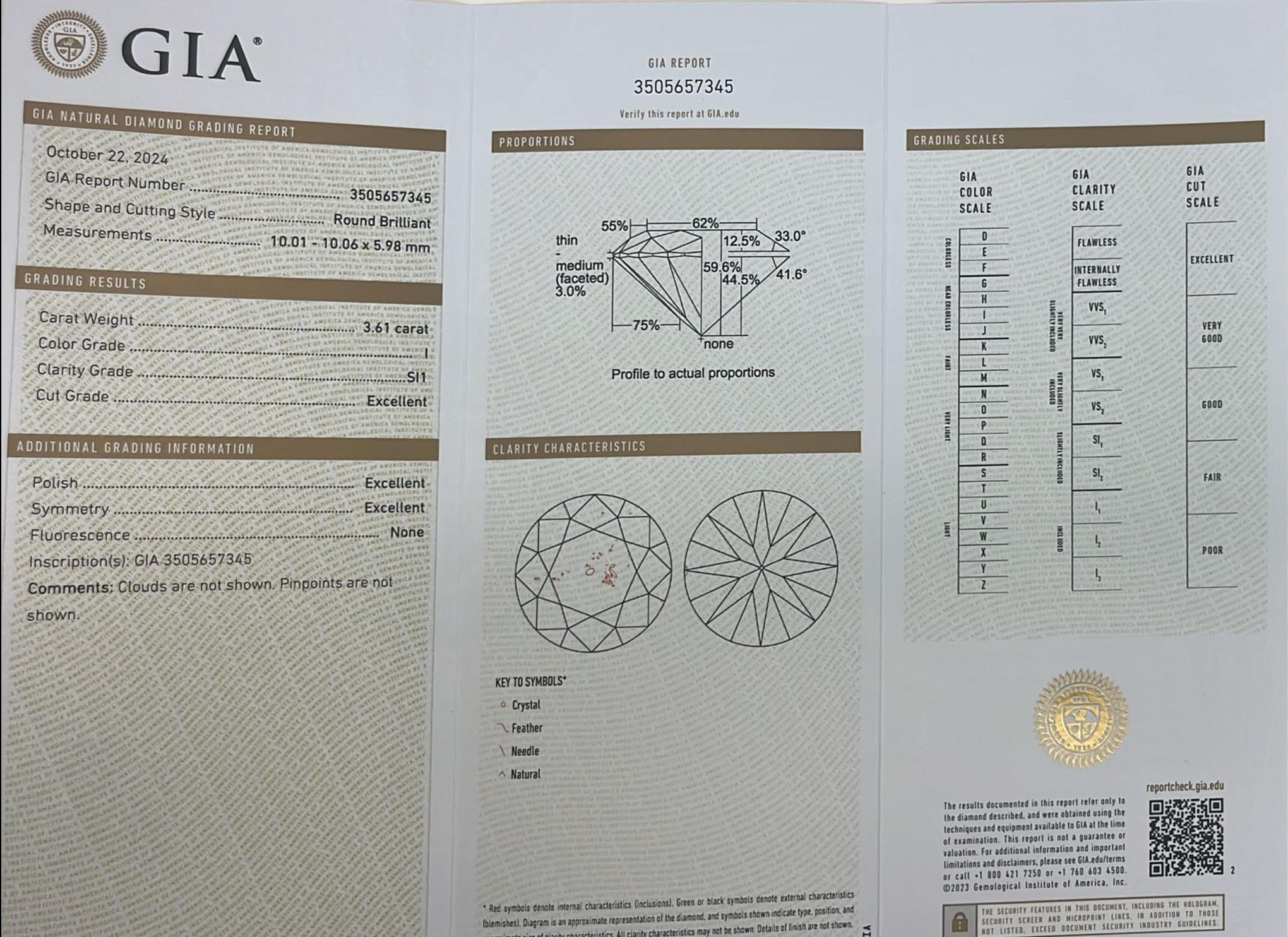 3,61ct GIA Center natürlichen runden Diamanten mit 2ct runden Diamanten Weißgold Ring im Angebot 8