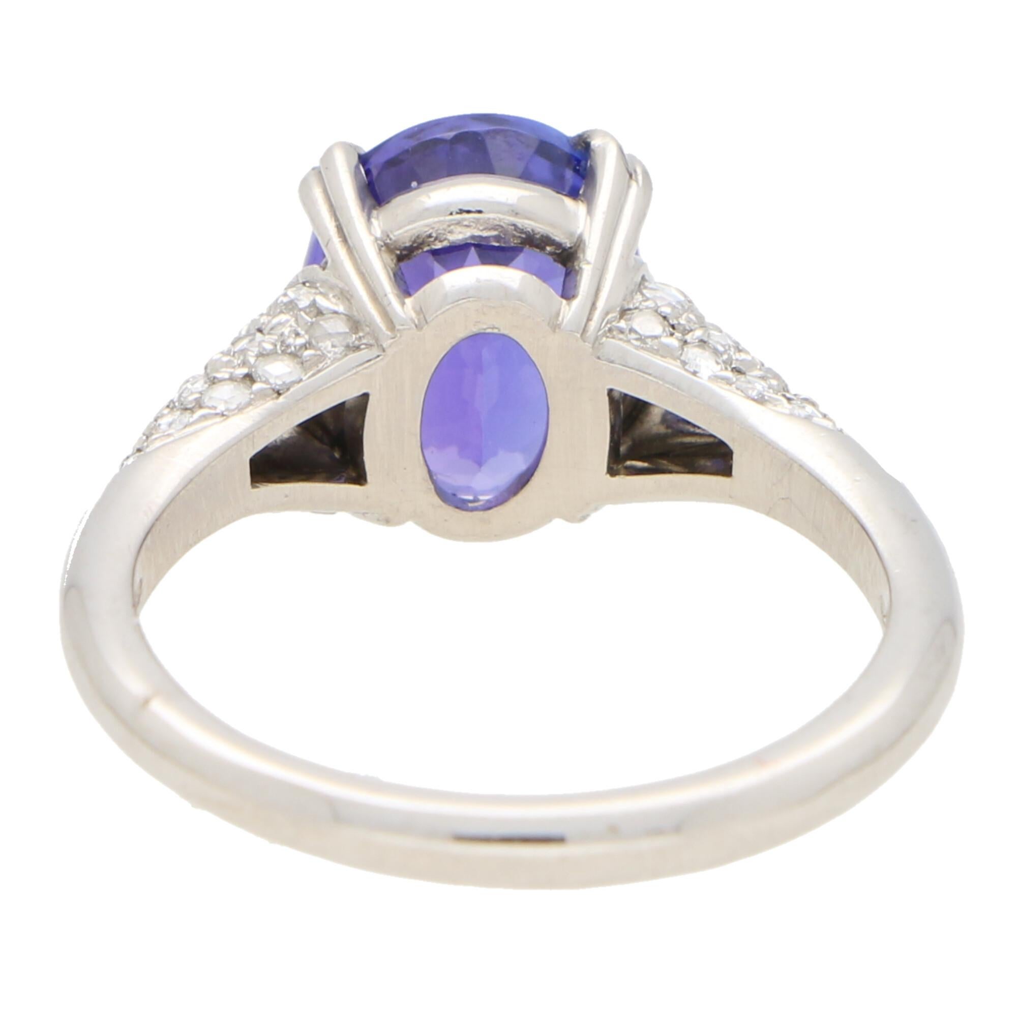 Modern 3.61 Carat Purple Blue Tanzanite and Diamond Engagement Ring Set in Platinum For Sale