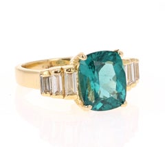 3.62 Carat Cushion Cut Apatite Diamond 18 Karat Yellow Gold Engagement Ring
