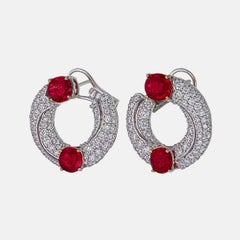 3.62 Carat Burma No Heat Ruby And Diamond Earrings in 18 Karat White Gold