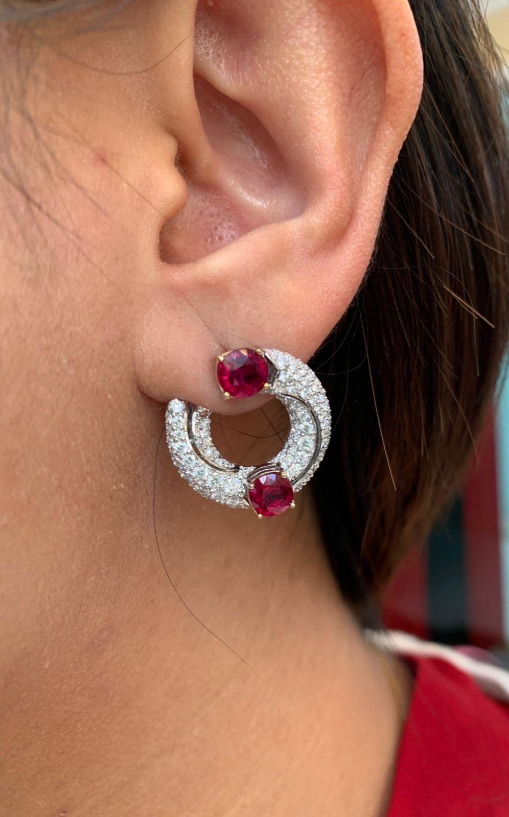 3.62 Carat Burma No Heat Ruby And Diamond Earrings in 18 Karat White Gold In New Condition For Sale In Bangkok, TH
