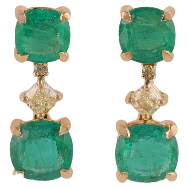 3.62 Carat Clear Zambian Emerald & Diamond Stud Earring in 18K Yellow gold For Sale