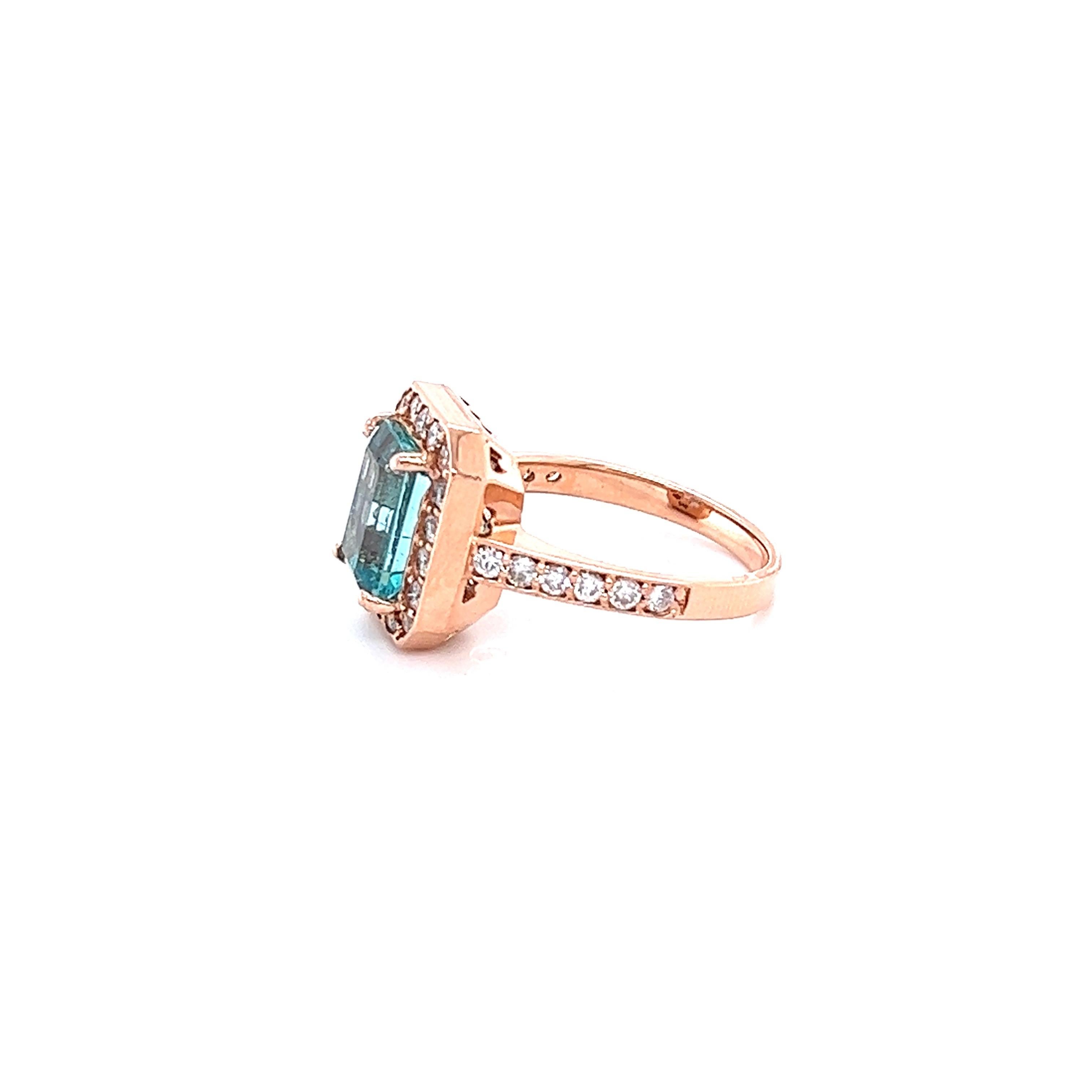 3,62 Karat Smaragdschliff Apatit-Diamantring 14 Karat Roségold Ring (Zeitgenössisch) im Angebot