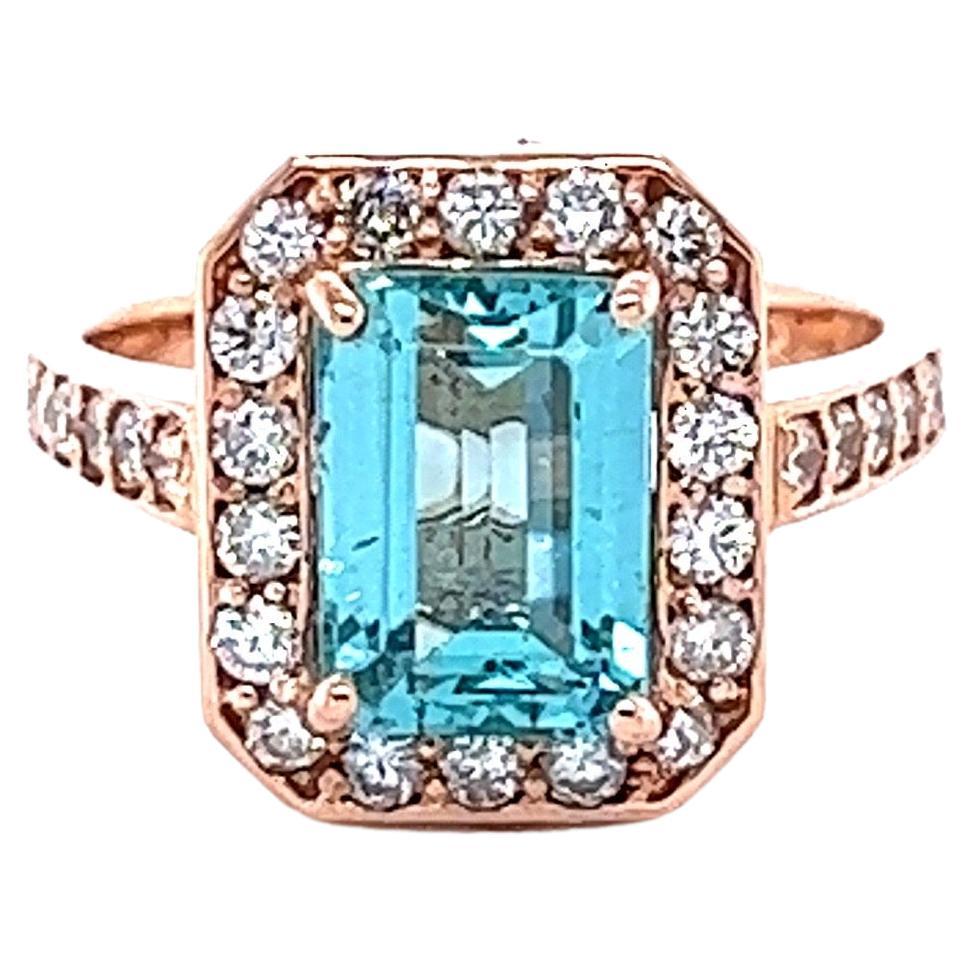 3.62 Carat Emerald Cut Apatite Diamond Ring 14 Karat Rose Gold Ring