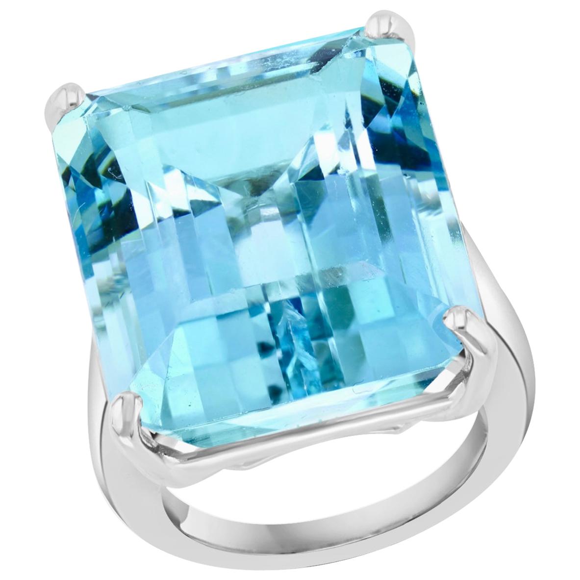 GIA Certified 35.93 Ct  Octagonal Step Cut  Aquamarine Cocktail Ring Platinum 