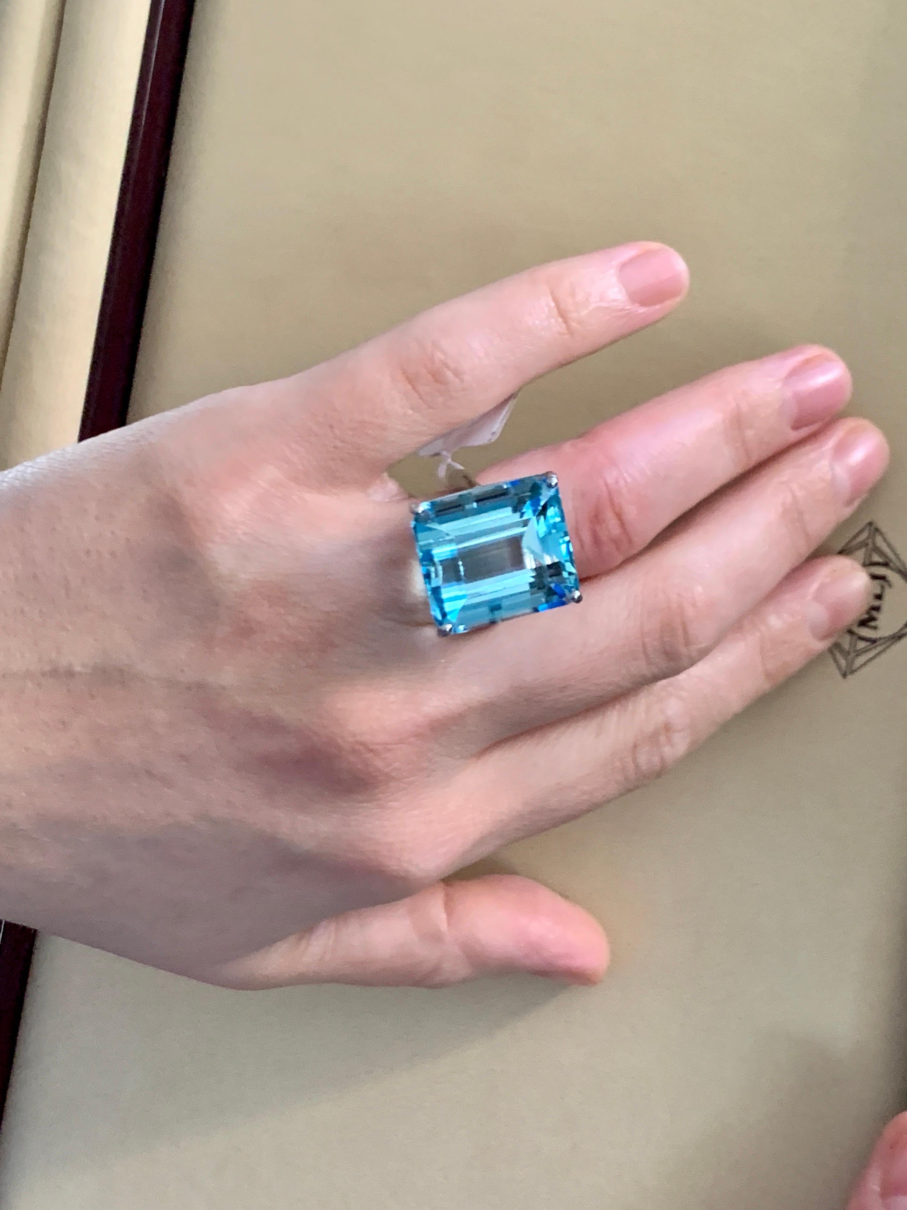 GIA Certified 35.93 Ct  Octagonal Step Cut  Aquamarine Cocktail Ring Platinum For Sale 7