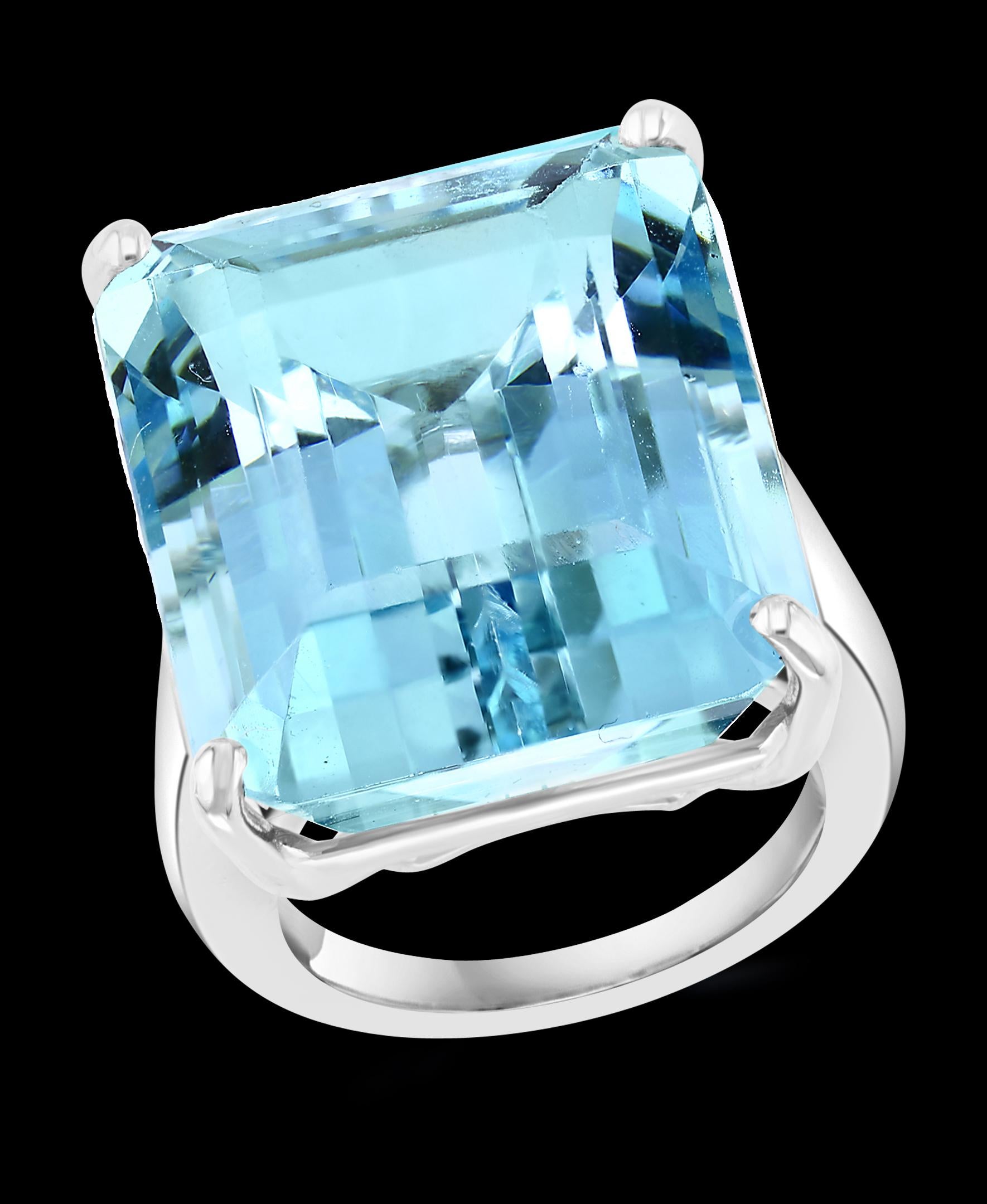 Octagon Cut GIA Certified 35.93 Ct  Octagonal Step Cut  Aquamarine Cocktail Ring Platinum  For Sale