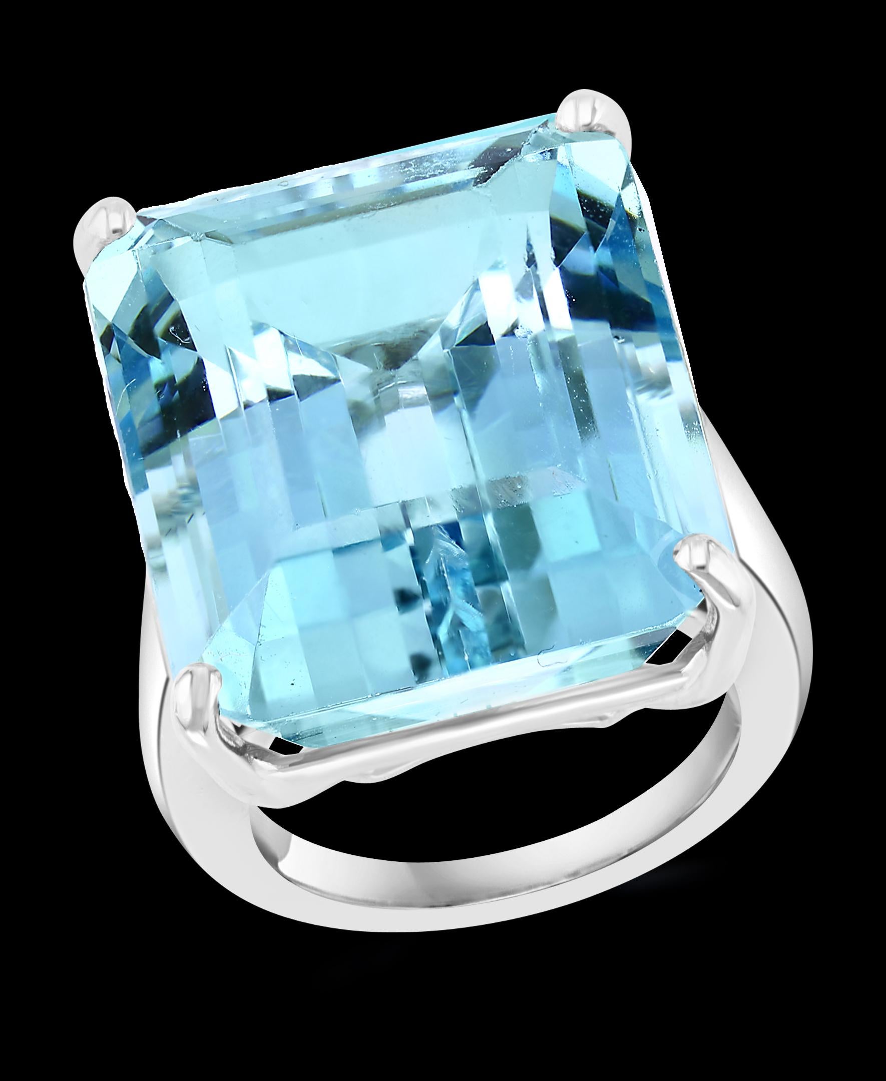 Octagon Cut GIA Certified 35.93 Ct  Octagonal Step Cut  Aquamarine Cocktail Ring Platinum For Sale