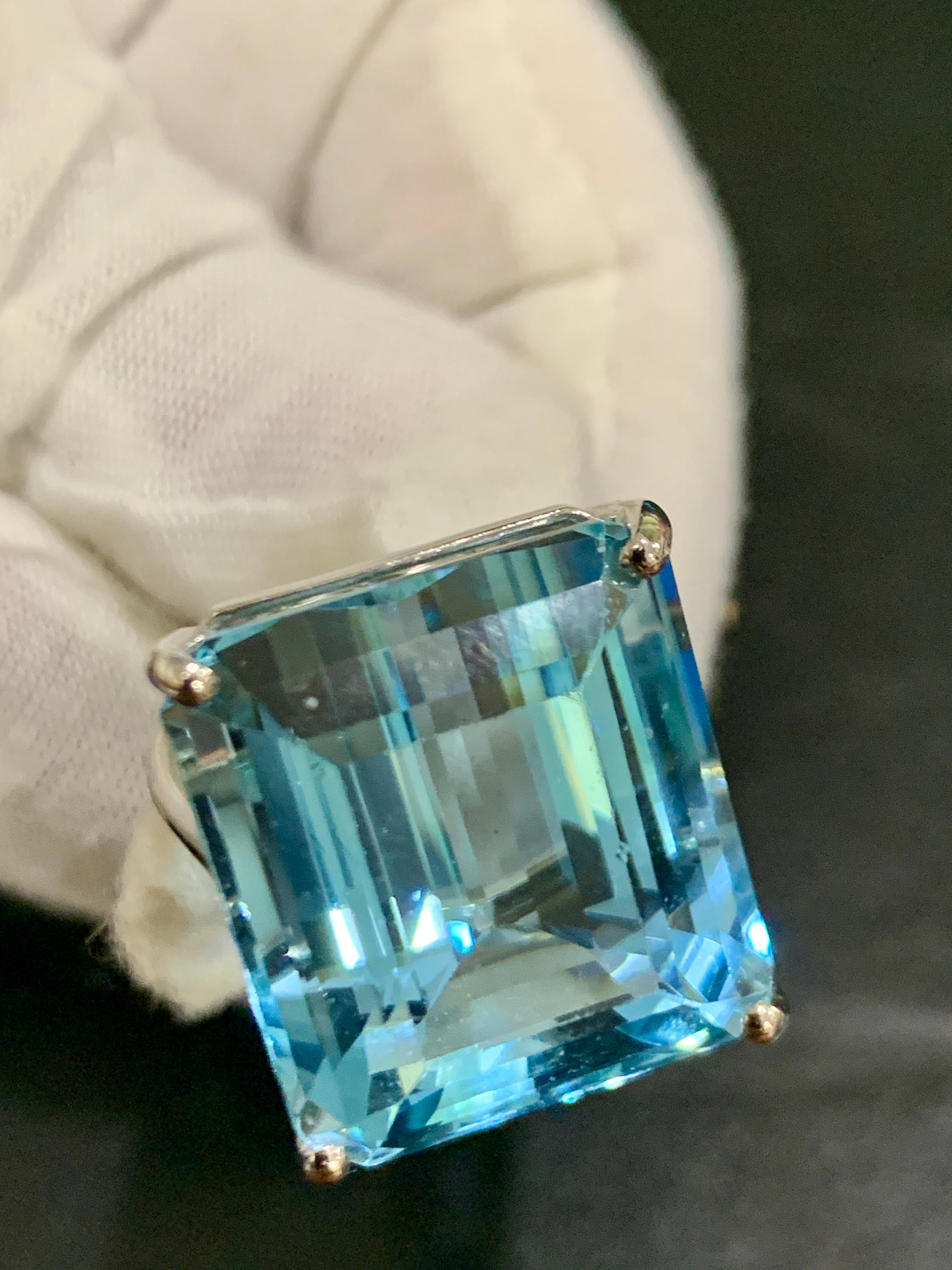 GIA Certified 35.93 Ct  Octagonal Step Cut  Aquamarine Cocktail Ring Platinum  In Excellent Condition For Sale In New York, NY