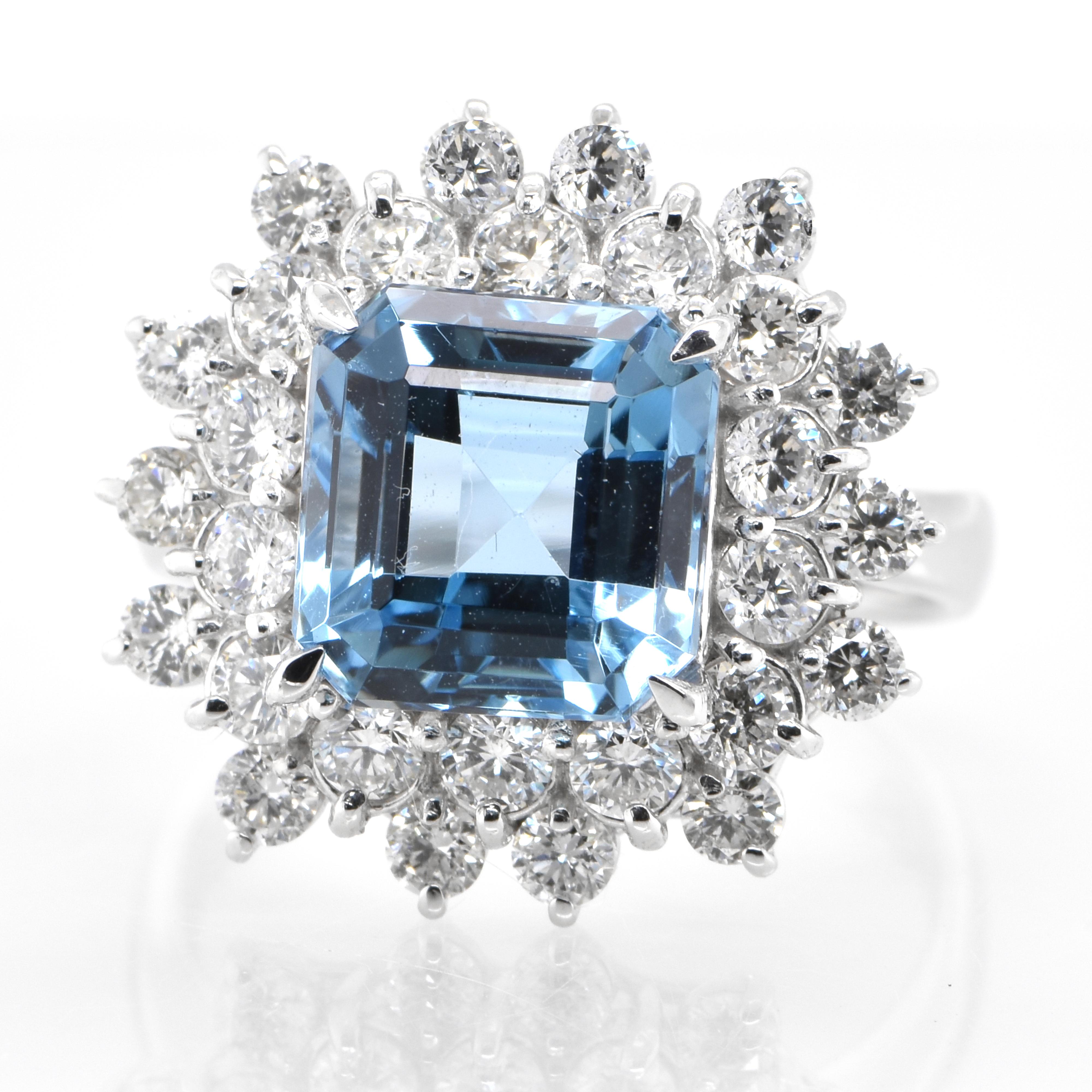 A beautiful Cocktail Ring featuring a 3.62 Carat, Natural, Aquamarine and 1.27 Carats of Diamond Accents set in Platinum. Aquamarines have been prized gems throughout human history for their cool blue color. They historically come from the Minas