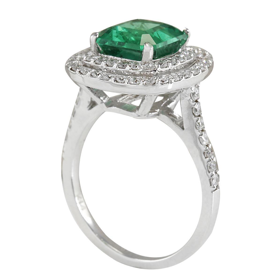 Emerald Cut Natural Emerald Diamond Ring In 14 Karat White Gold  For Sale