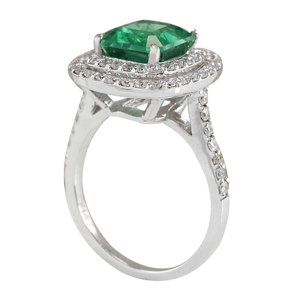 Emerald Cut Natural Emerald Diamond Ring In 14 Karat White Gold For Sale