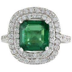 Natural Emerald Diamond Ring In 14 Karat White Gold