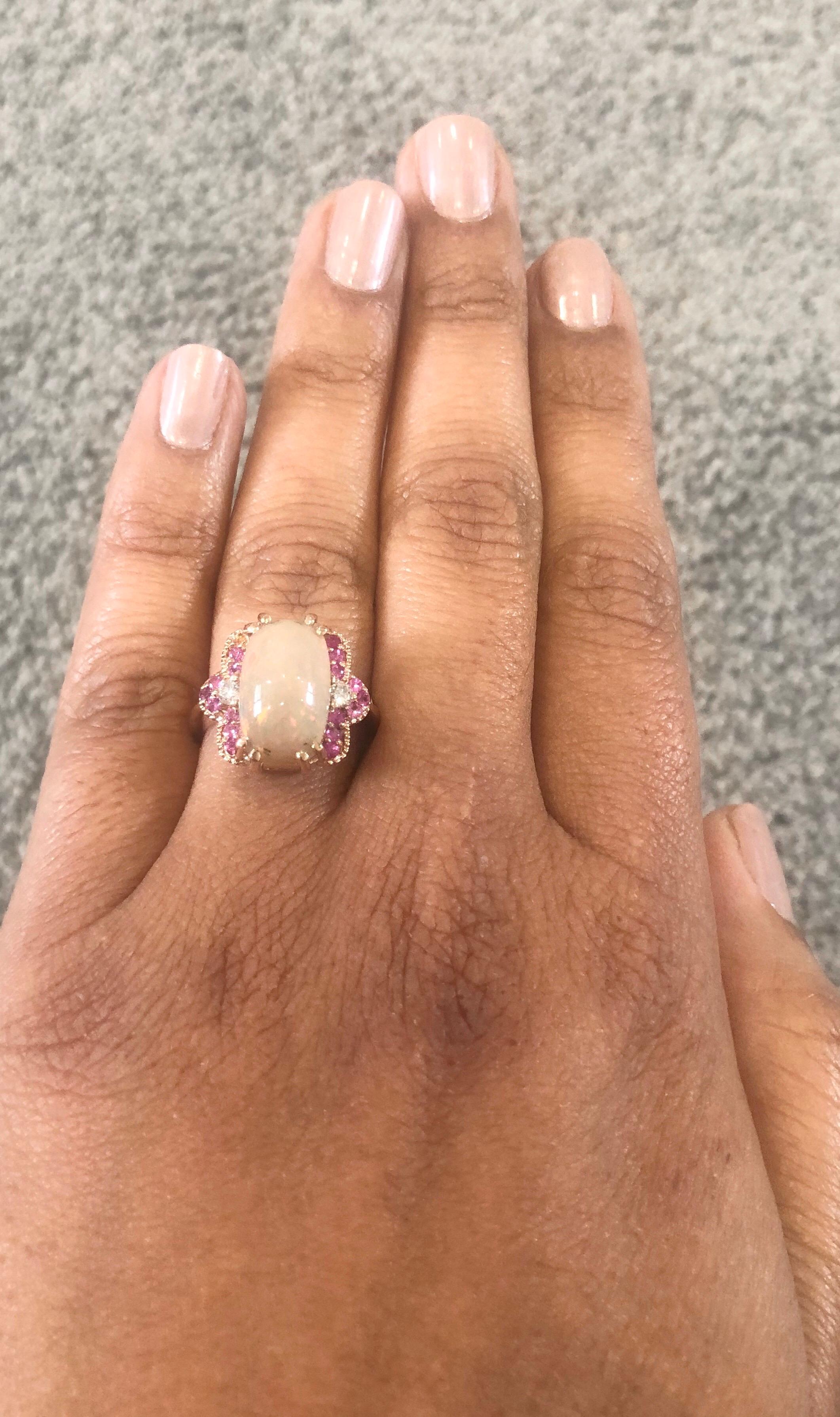 3.62 Carat Opal Diamond 18 Karat Rose Gold Ring In New Condition For Sale In Los Angeles, CA
