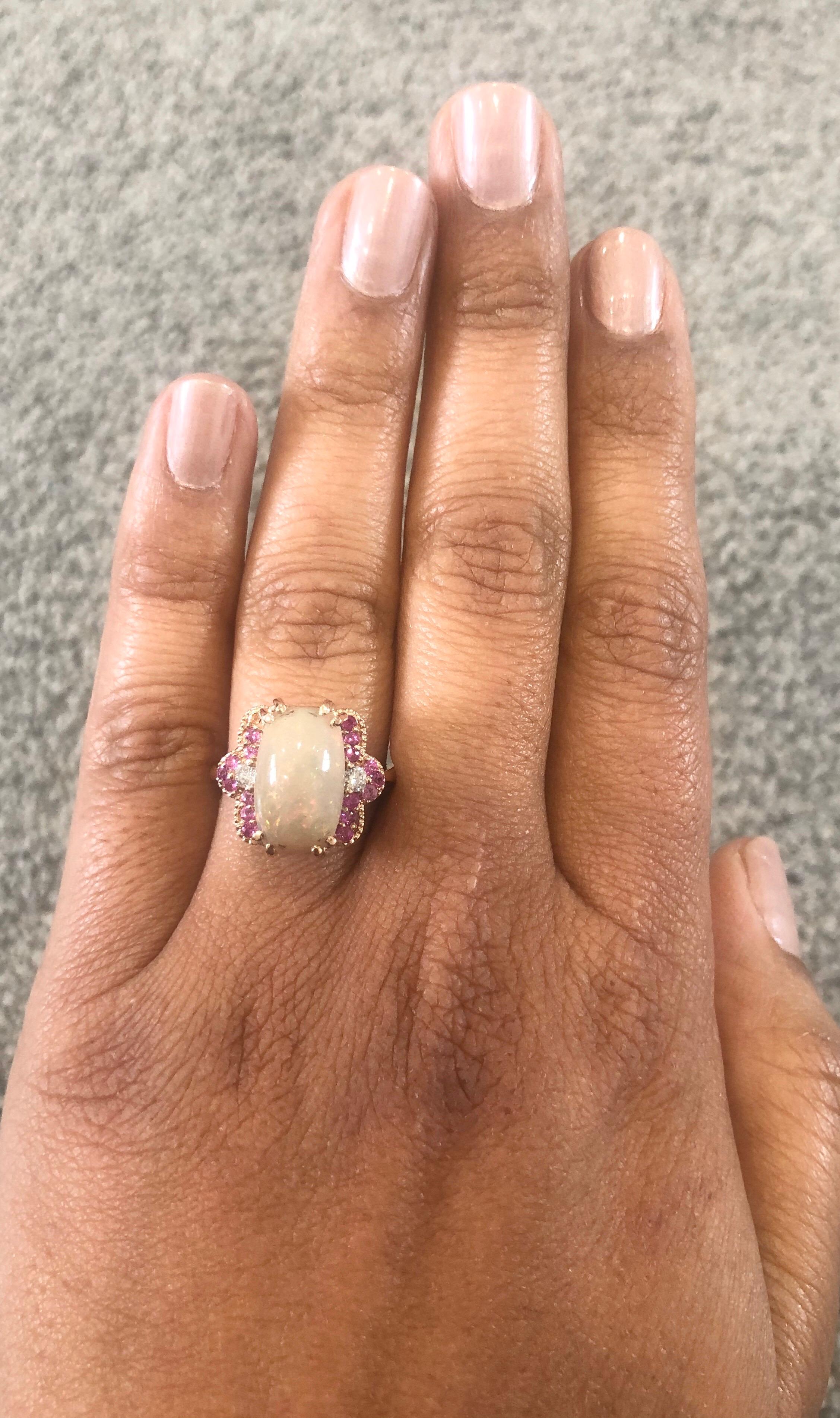 Women's 3.62 Carat Opal Diamond 18 Karat Rose Gold Ring For Sale