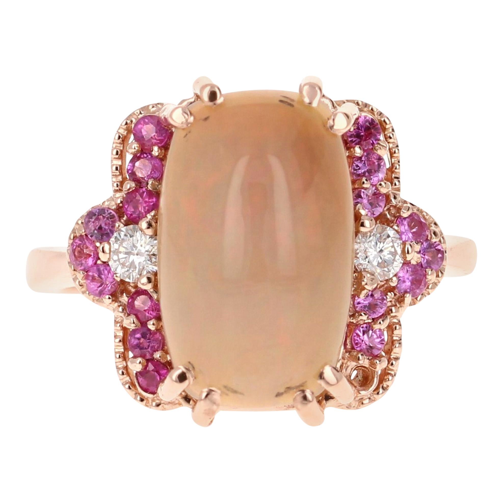 3.62 Carat Opal Diamond 18 Karat Rose Gold Ring For Sale