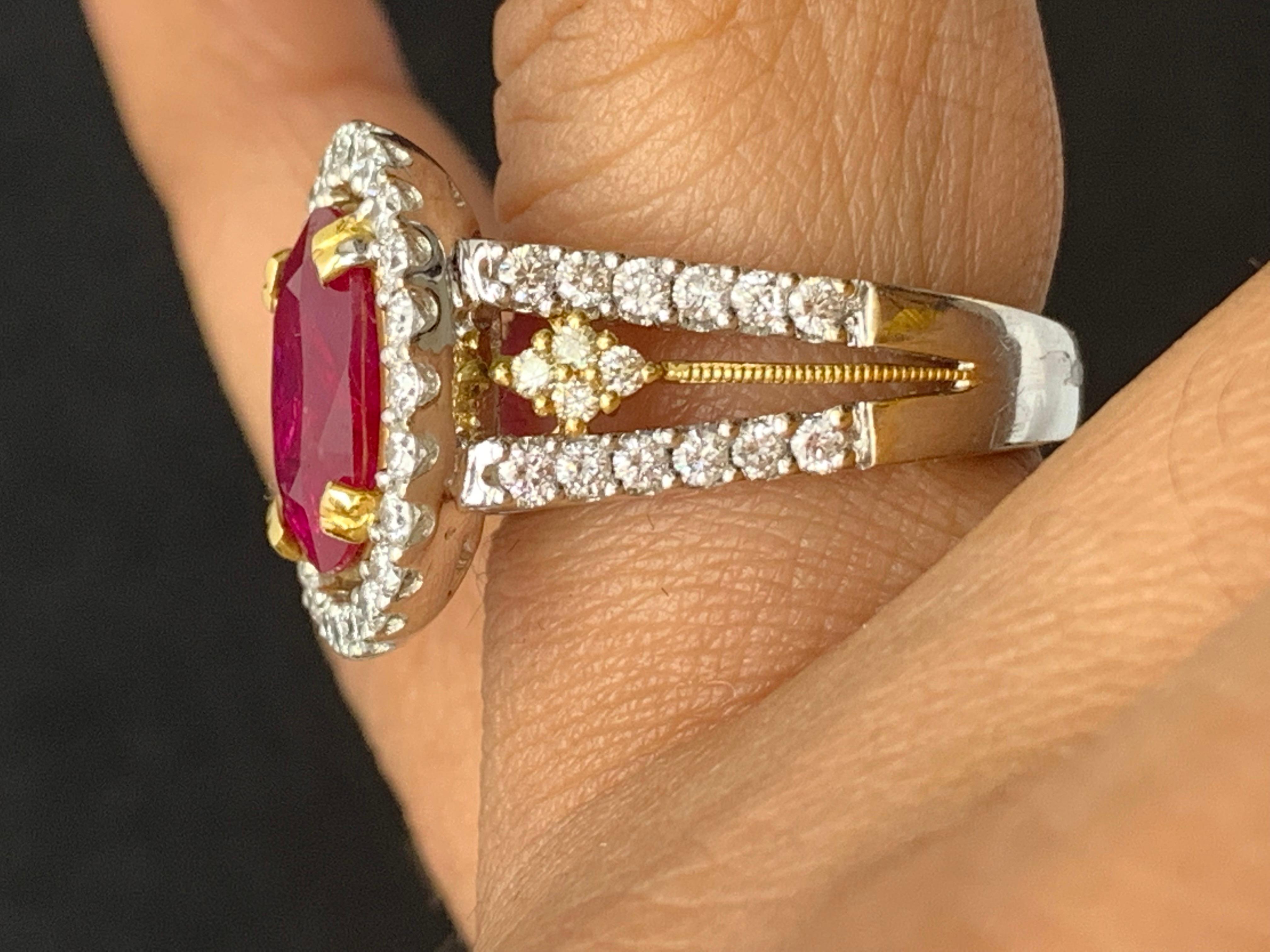 3.62 Carat Oval Ruby and Diamond Cocktail Ring in 18K Mix Gold For Sale 4