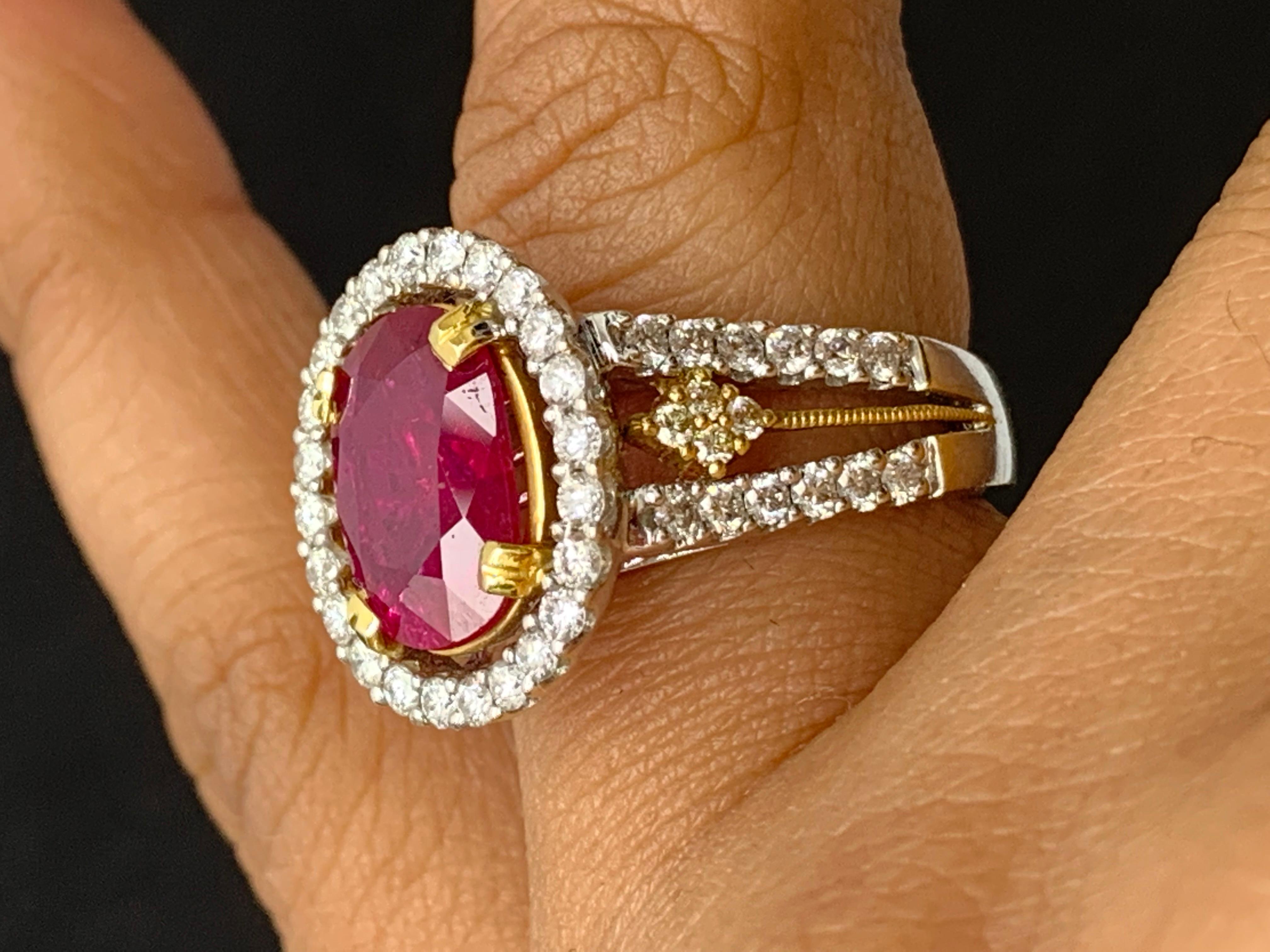 3.62 Carat Oval Ruby and Diamond Cocktail Ring in 18K Mix Gold For Sale 5