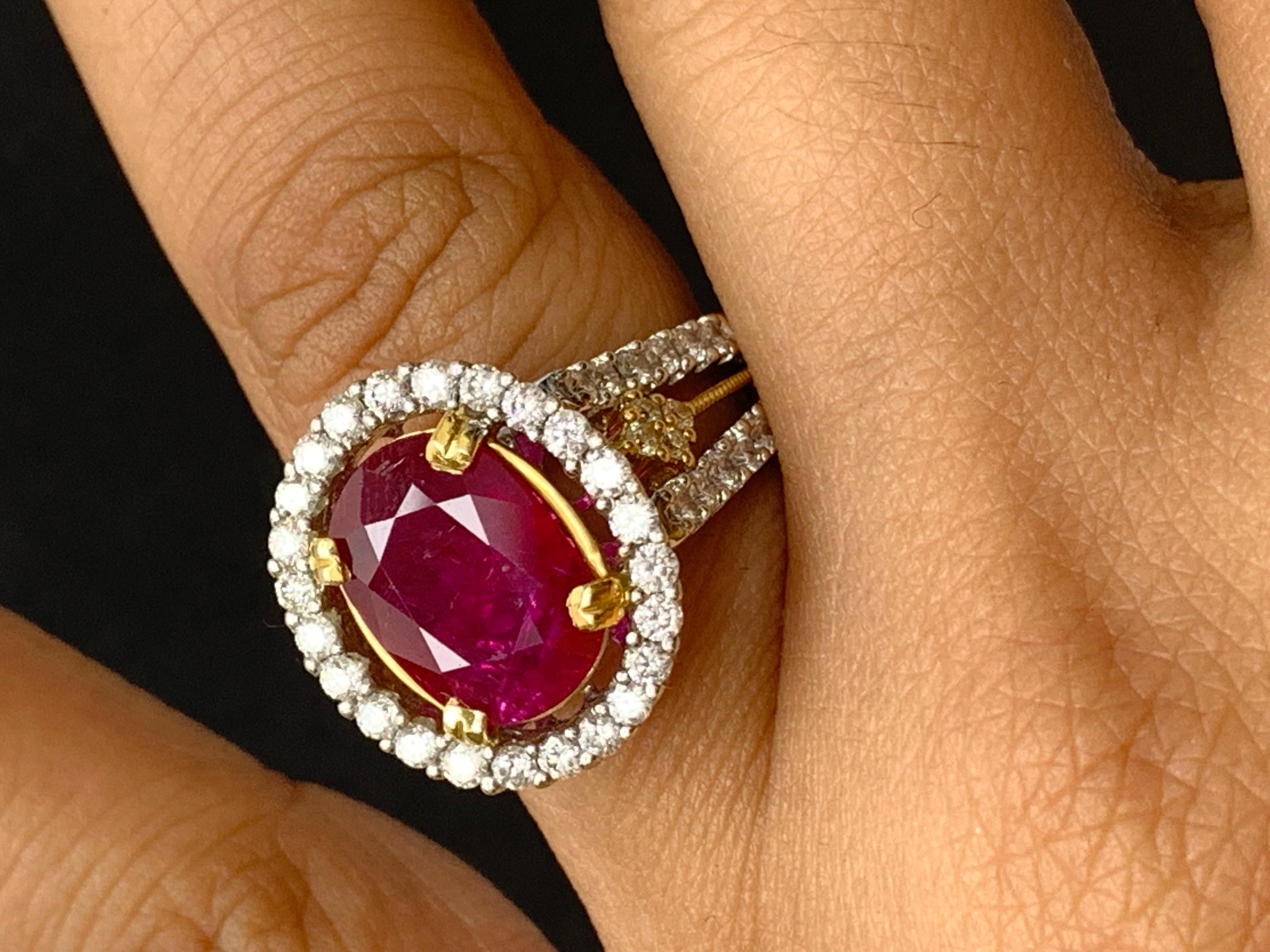 3.62 Carat Oval Ruby and Diamond Cocktail Ring in 18K Mix Gold For Sale 6