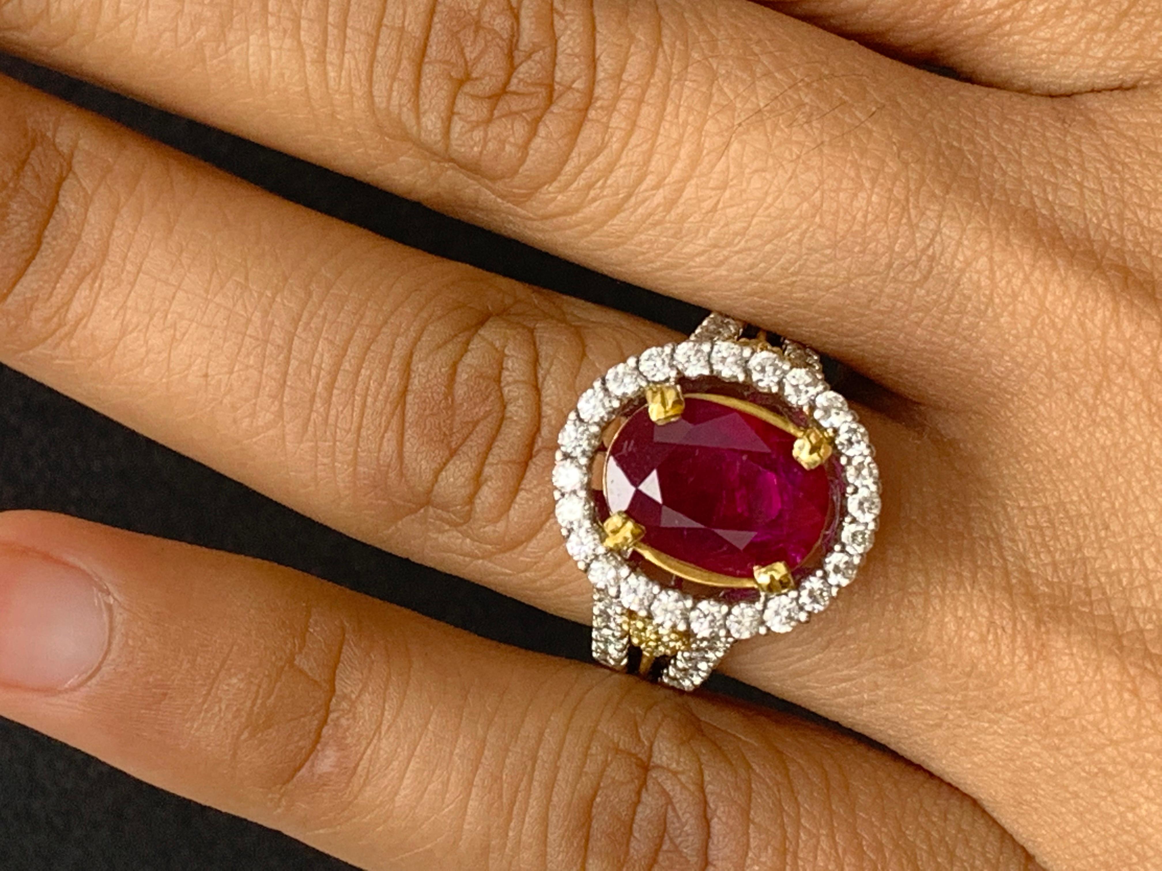 3.62 Carat Oval Ruby and Diamond Cocktail Ring in 18K Mix Gold For Sale 7