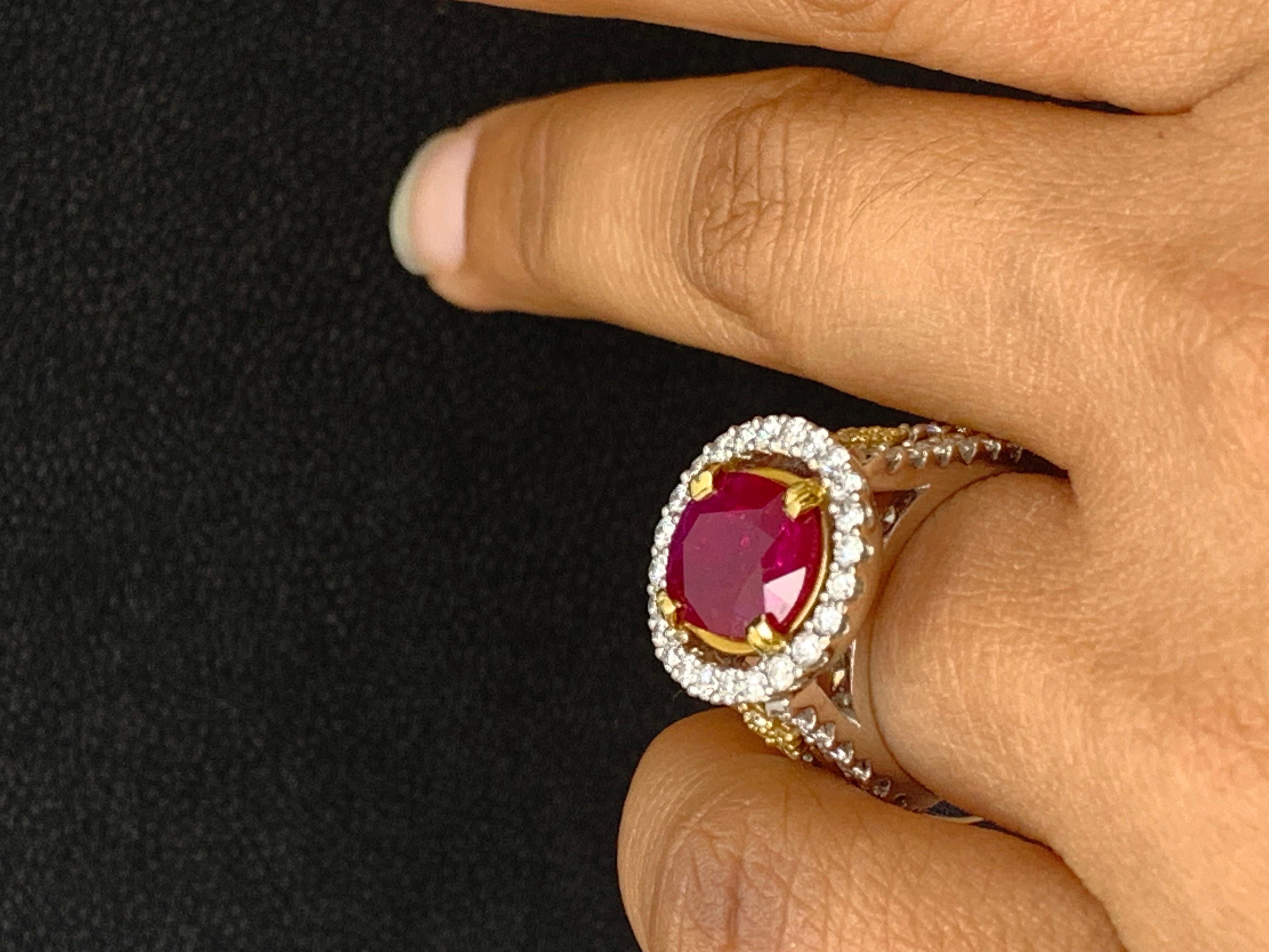3.62 Carat Oval Ruby and Diamond Cocktail Ring in 18K Mix Gold For Sale 8