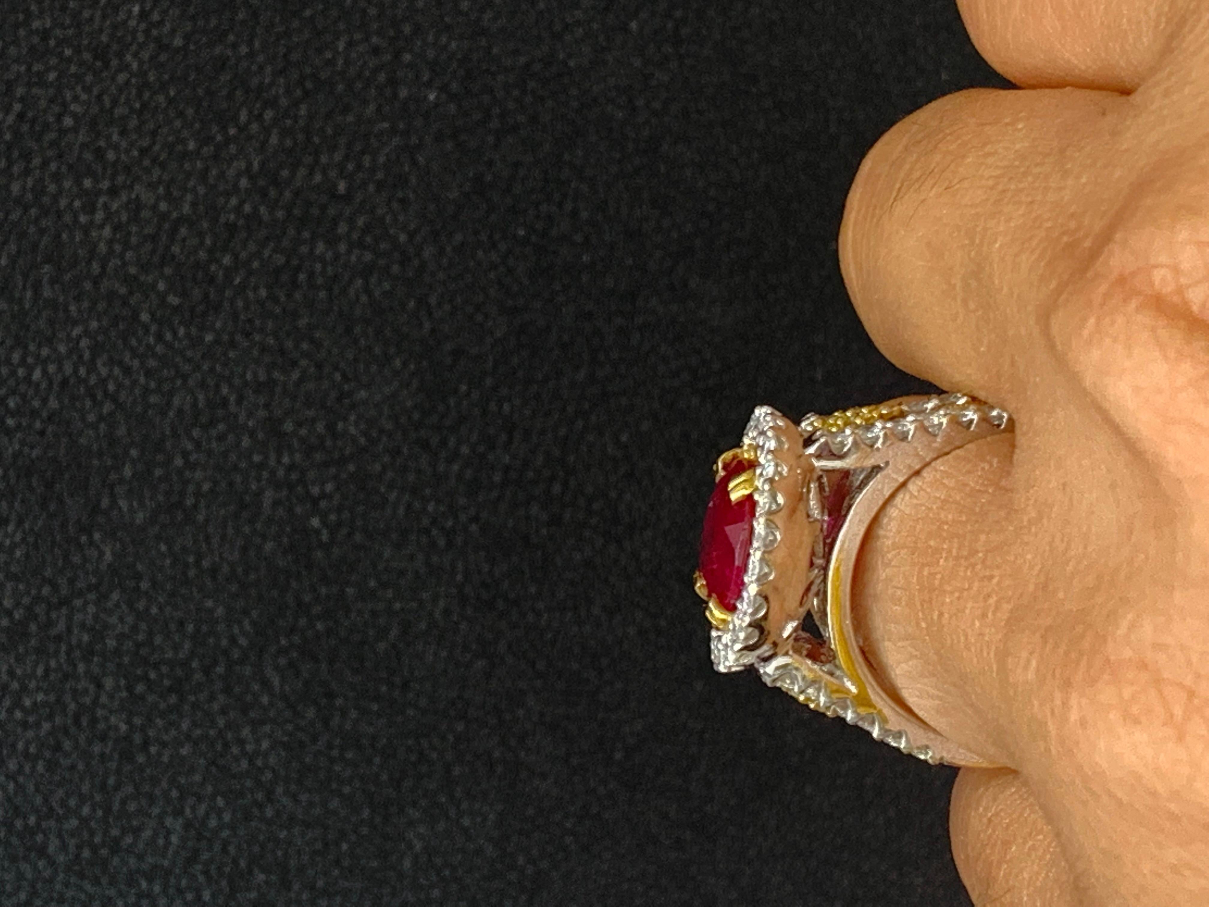 3.62 Carat Oval Ruby and Diamond Cocktail Ring in 18K Mix Gold For Sale 9