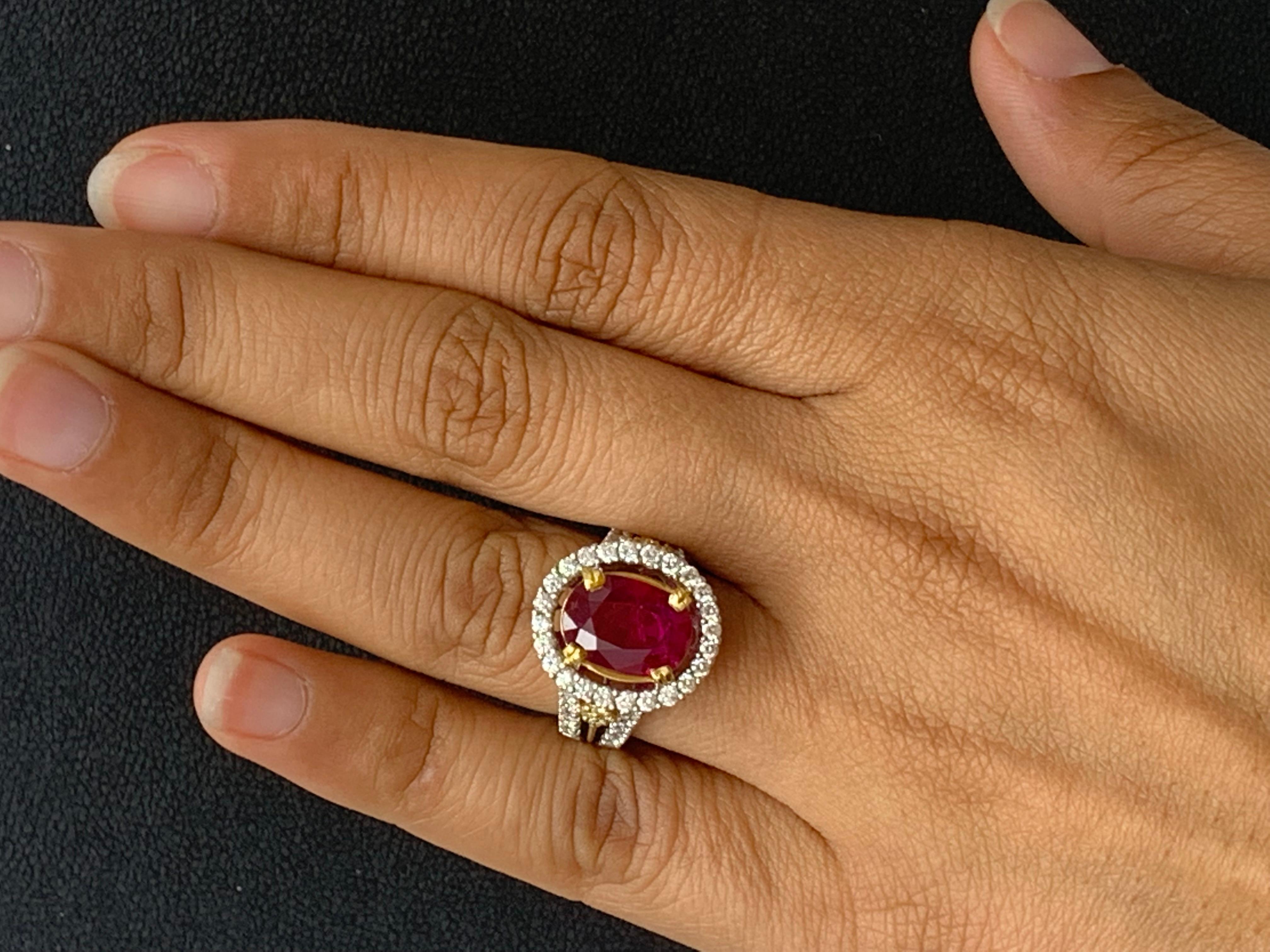 3.62 Carat Oval Ruby and Diamond Cocktail Ring in 18K Mix Gold For Sale 10