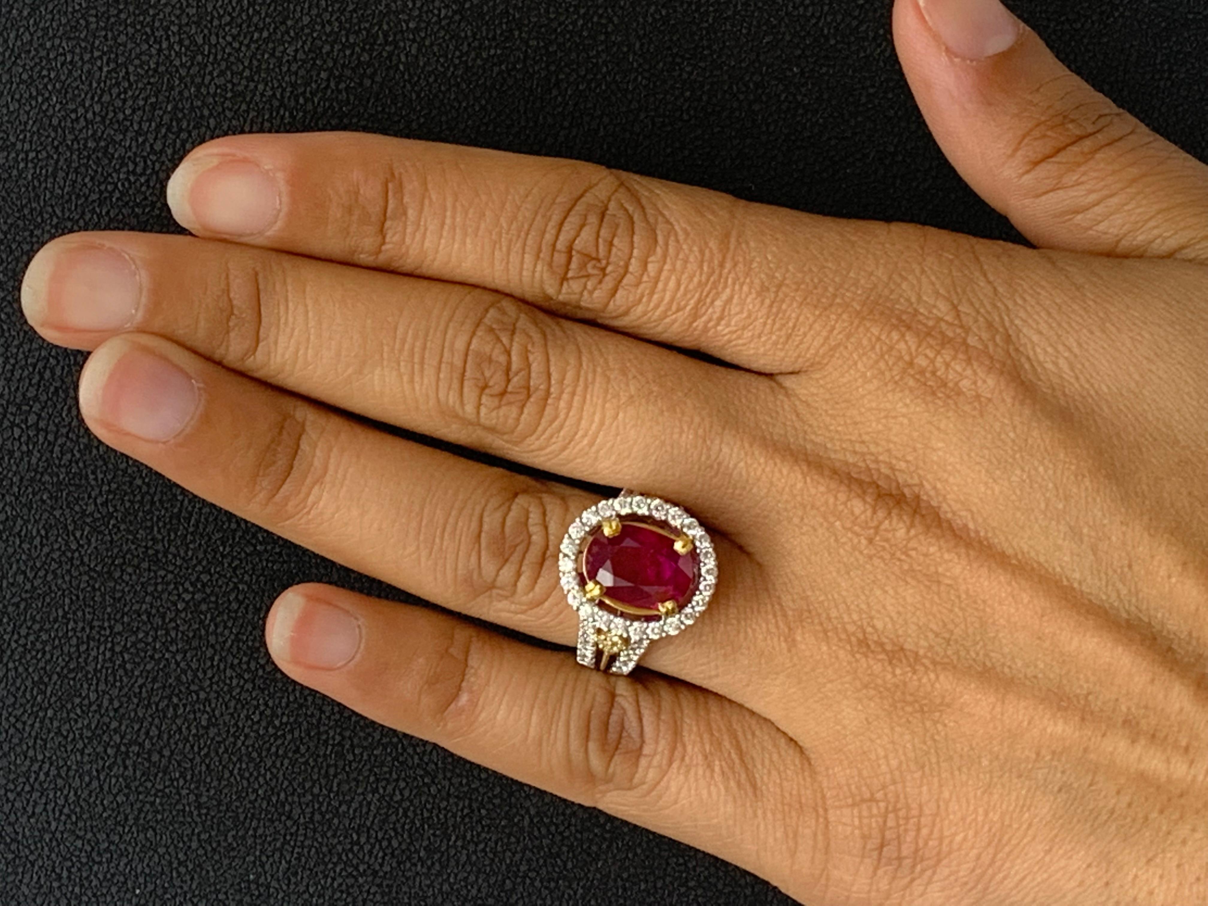 3.62 Carat Oval Ruby and Diamond Cocktail Ring in 18K Mix Gold For Sale 11