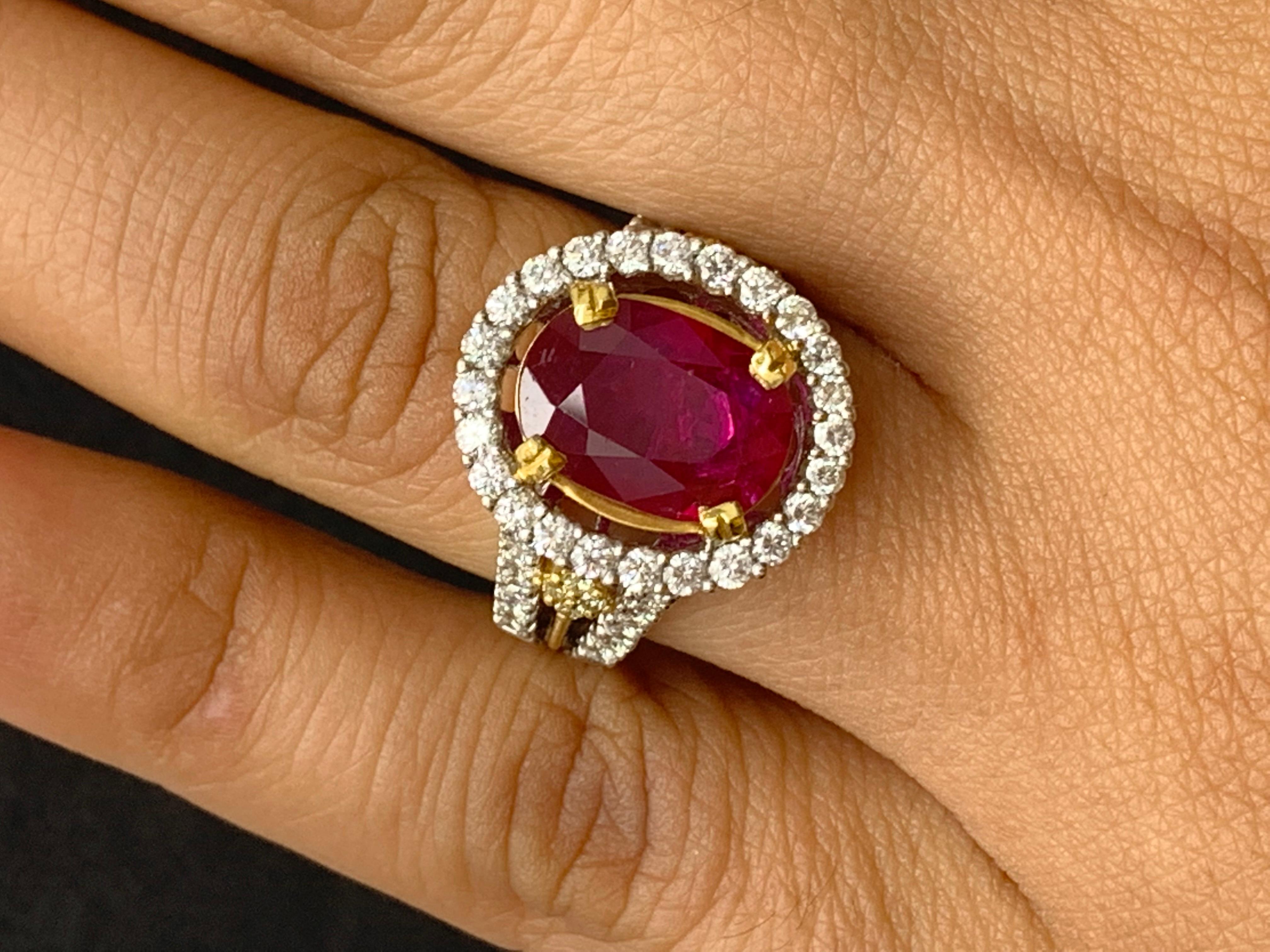 3.62 Carat Oval Ruby and Diamond Cocktail Ring in 18K Mix Gold In New Condition For Sale In NEW YORK, NY