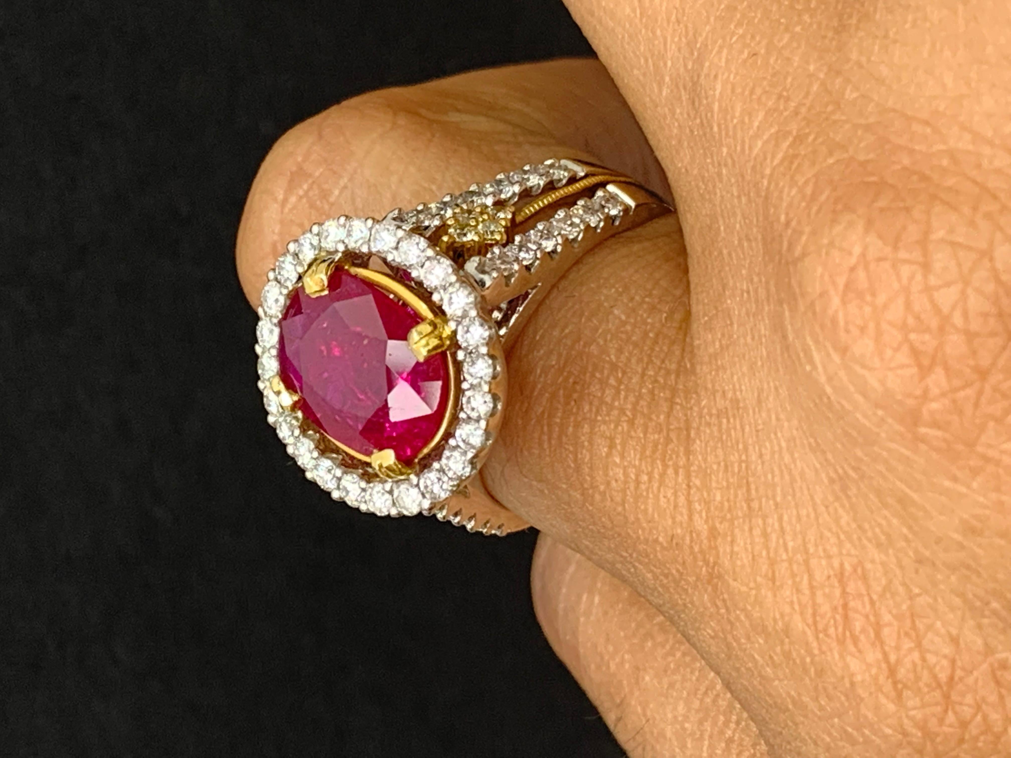 Women's 3.62 Carat Oval Ruby and Diamond Cocktail Ring in 18K Mix Gold For Sale
