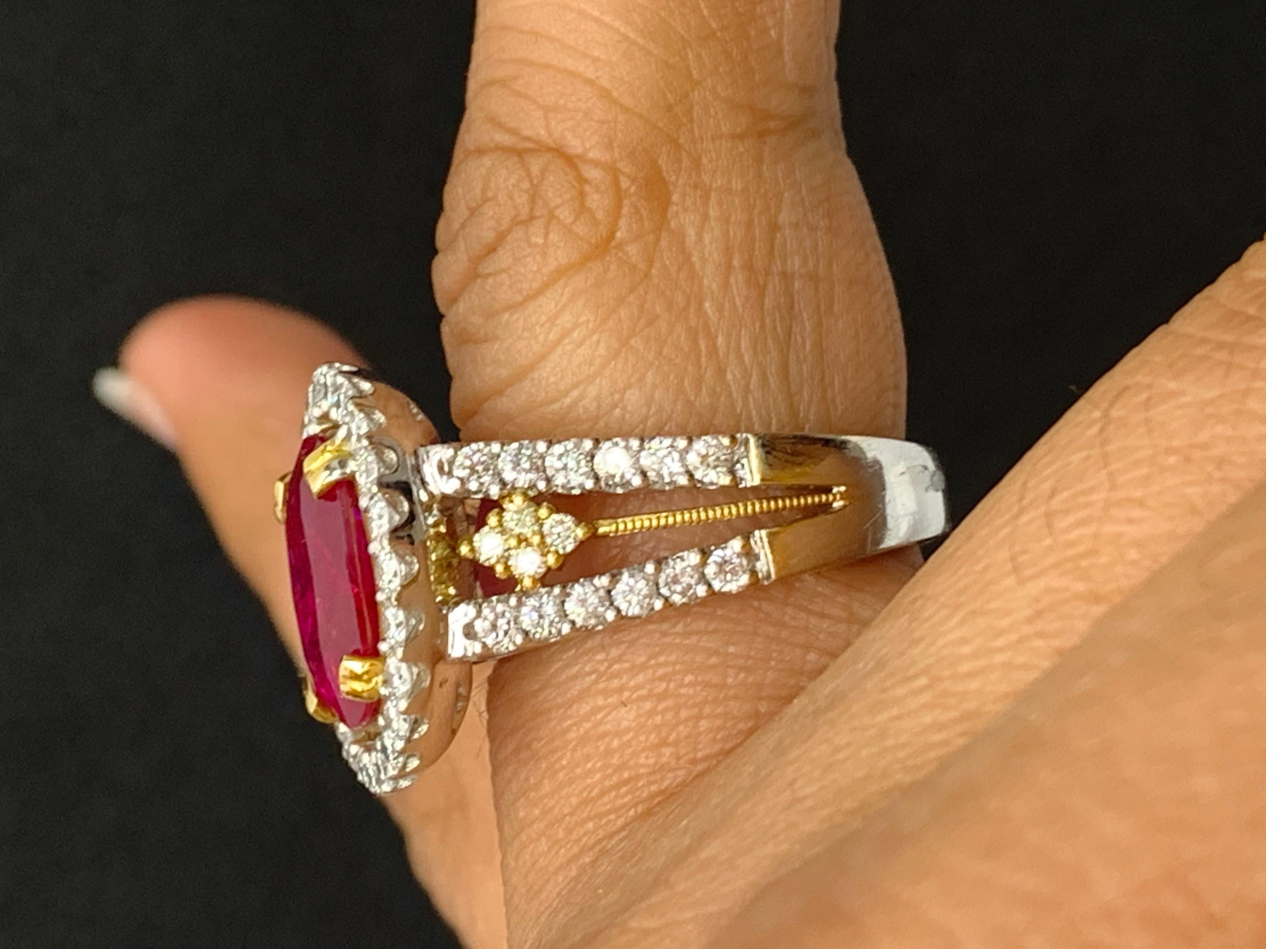 3.62 Carat Oval Ruby and Diamond Cocktail Ring in 18K Mix Gold For Sale 3