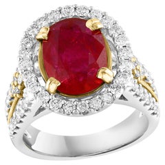 3.62 Carat Oval Ruby and Diamond Cocktail Ring in 18K Mix Gold