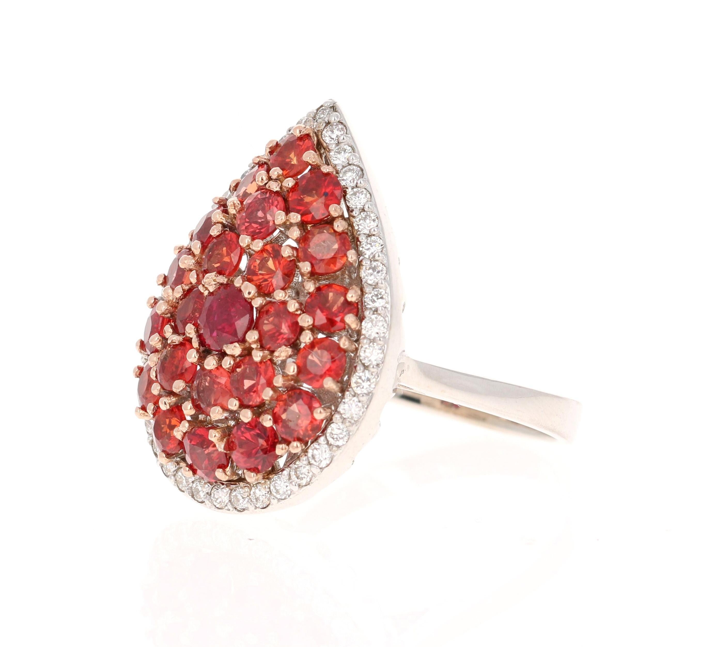 Contemporary 3.62 Carat Red Sapphire Diamond 14 Karat White Gold Cocktail Ring For Sale
