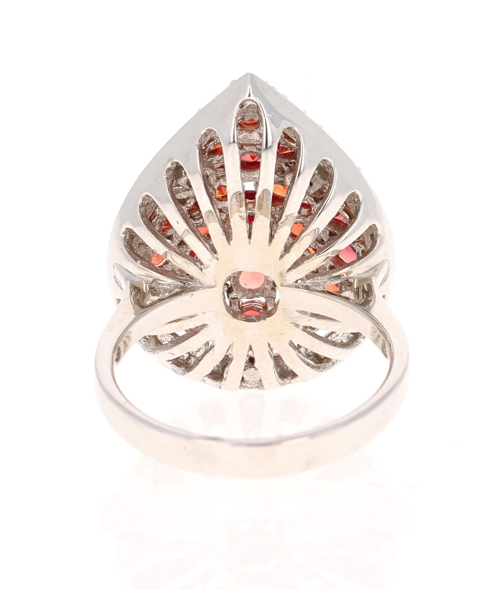 Round Cut 3.62 Carat Red Sapphire Diamond 14 Karat White Gold Cocktail Ring For Sale