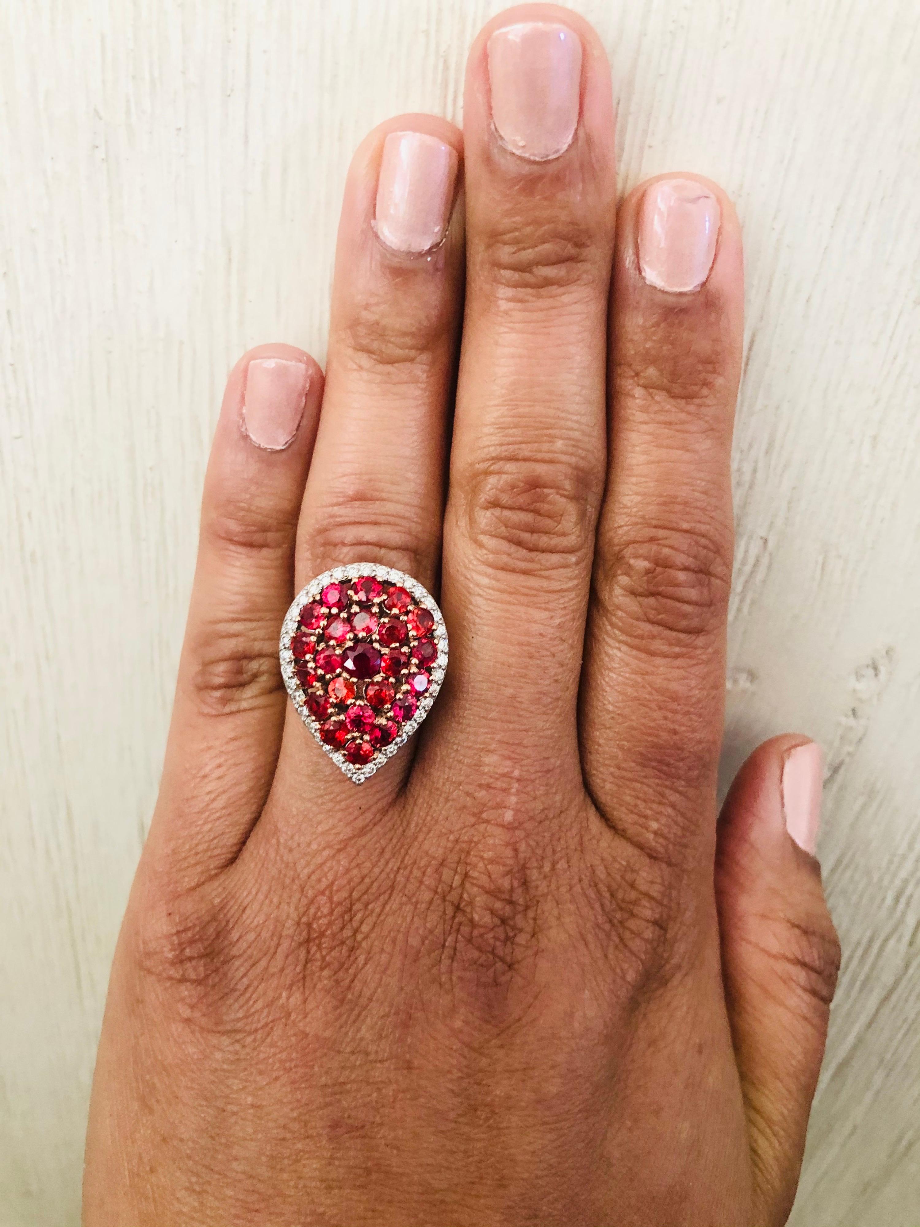 3.62 Carat Red Sapphire Diamond 14 Karat White Gold Cocktail Ring In New Condition For Sale In Los Angeles, CA