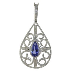3.62 Carat Tanzanite with 2.26 Carat Diamond in 18 Karat White Gold Pendant