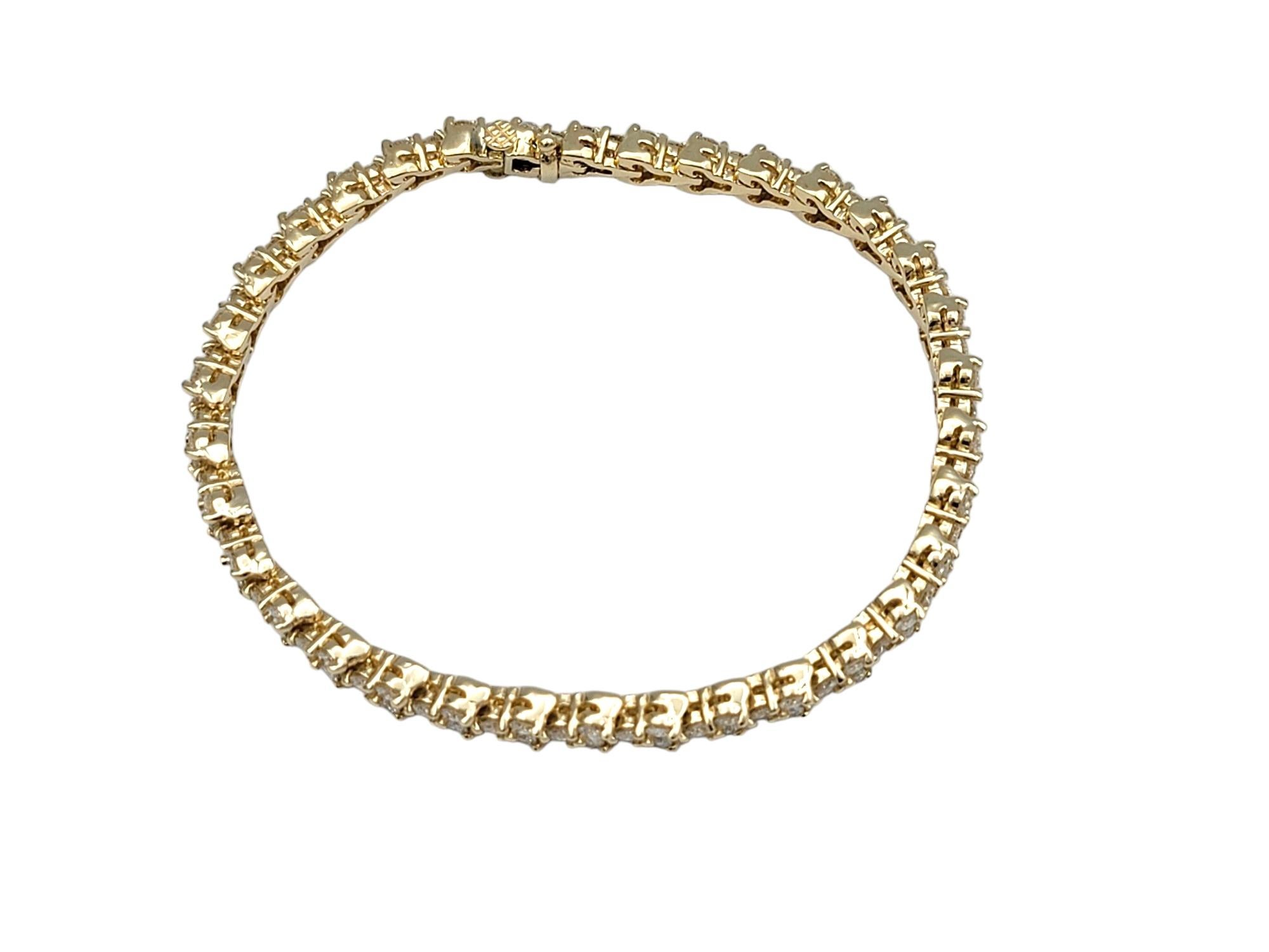 3.62 Carat Total Round Diamond Trio Cluster Tennis Bracelet 14 Karat Yellow Gold In Good Condition For Sale In Scottsdale, AZ