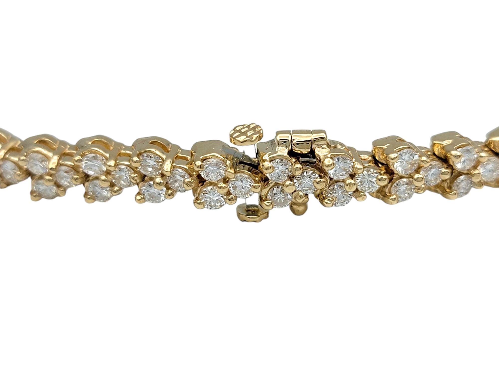 3.62 Carat Total Round Diamond Trio Cluster Tennis Bracelet 14 Karat Yellow Gold Pour femmes en vente