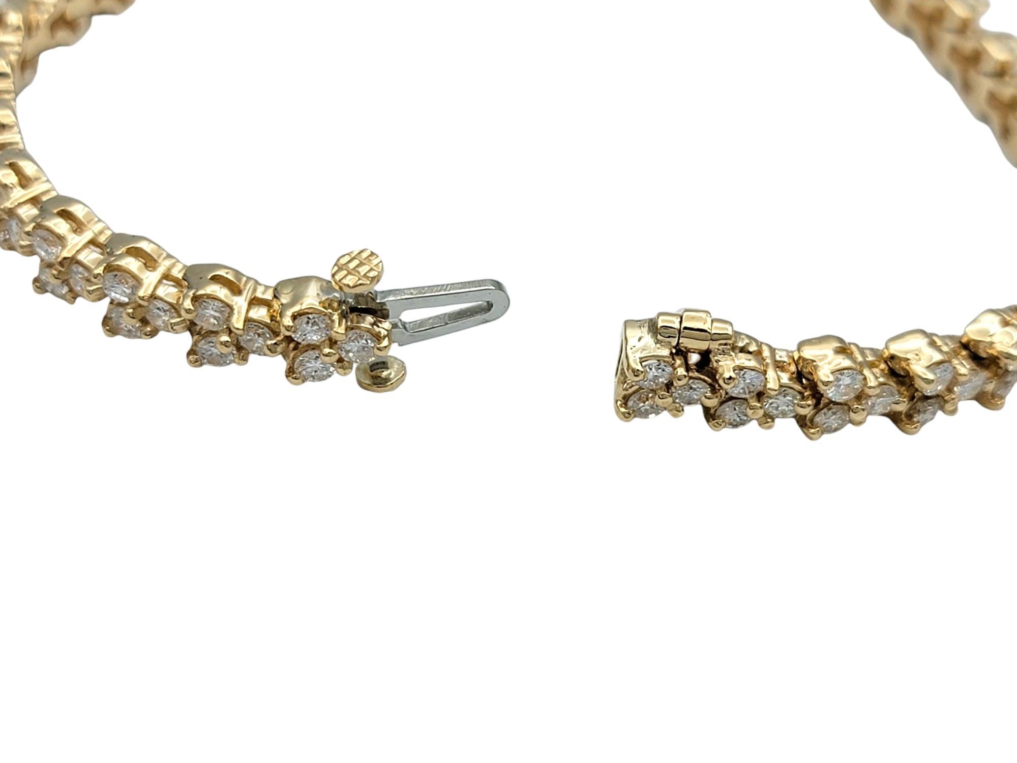 3.62 Carat Total Round Diamond Trio Cluster Tennis Bracelet 14 Karat Yellow Gold 1
