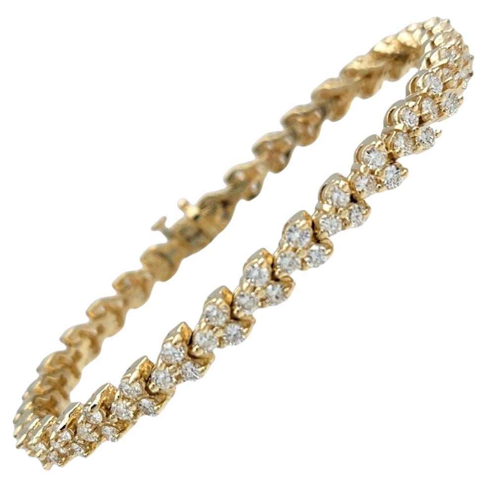 3.62 Carat Total Round Diamond Trio Cluster Tennis Bracelet 14 Karat Yellow Gold For Sale