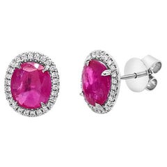 3.62 Carat Total Weight Oval Burma Ruby with 0.23ctw Diamond Halo Stud Earrings