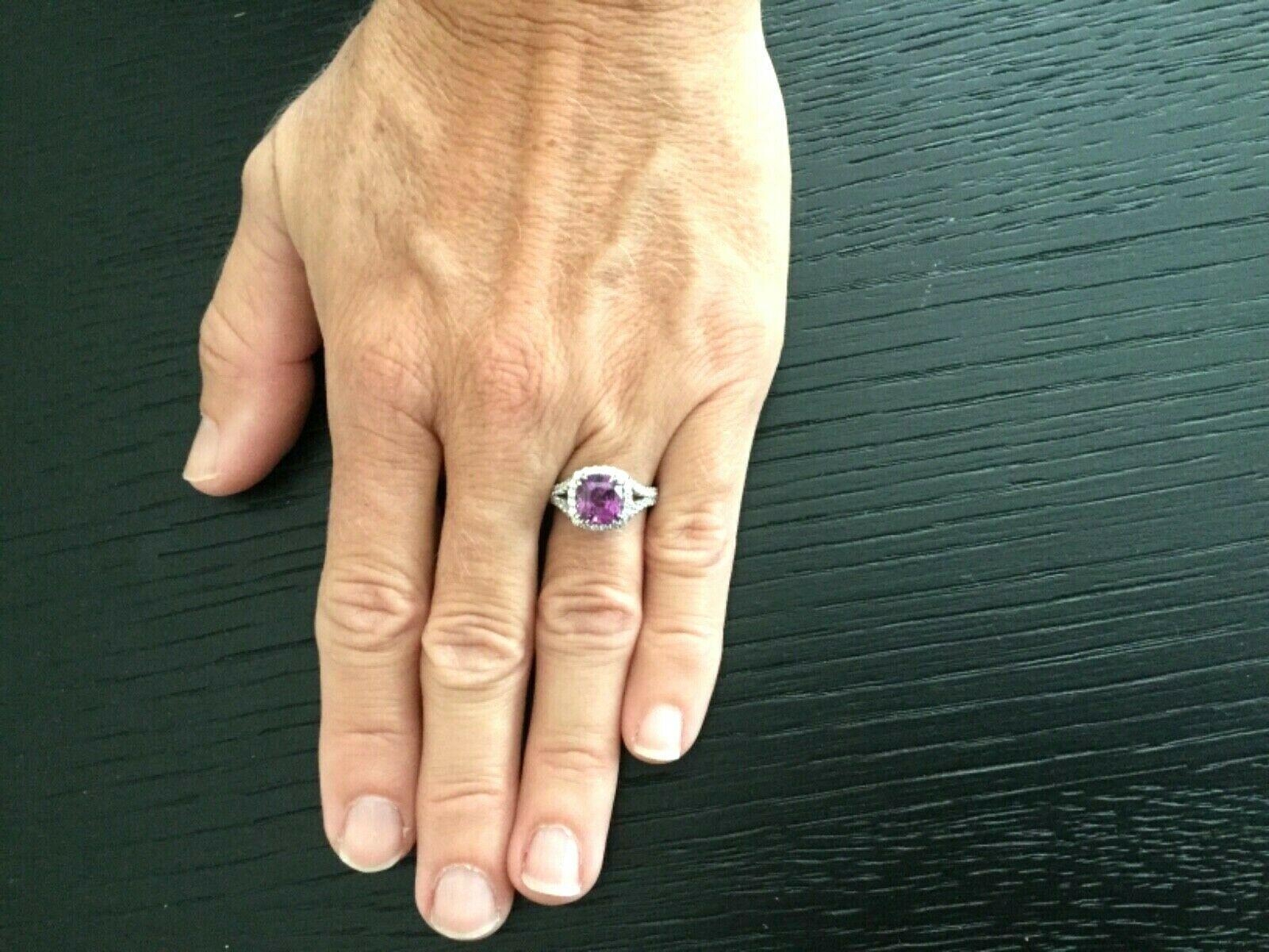 Cushion Cut 3.62 Carat Unheated Natural Pink Purple Sapphire and Diamond Ring GIA Certified