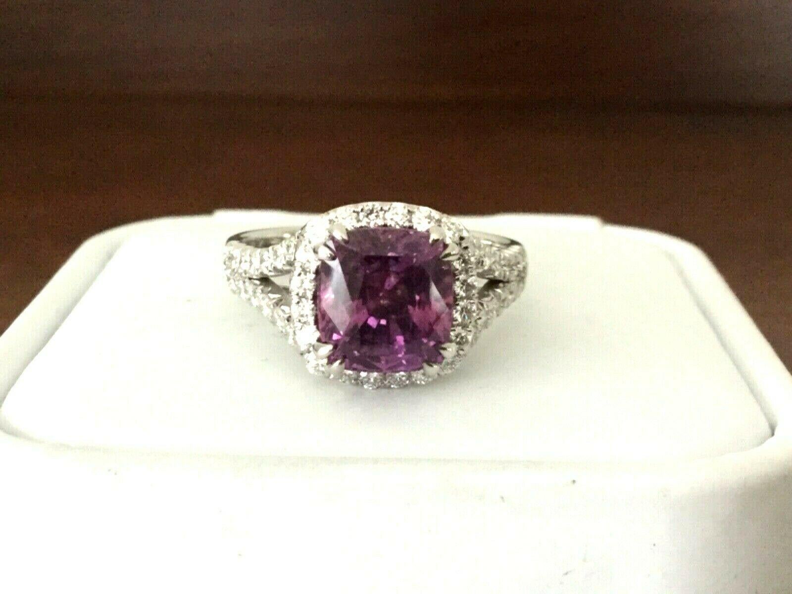 3.62 Carat Unheated Natural Pink Purple Sapphire and Diamond Ring GIA Certified In New Condition In Middletown, DE