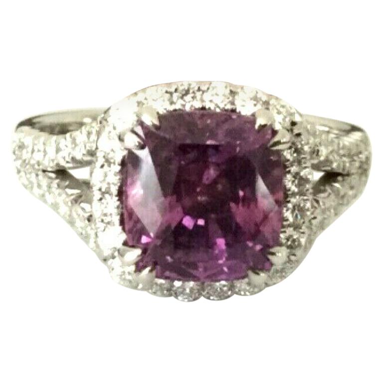 3.62 Carat Unheated Natural Pink Purple Sapphire and Diamond Ring GIA Certified