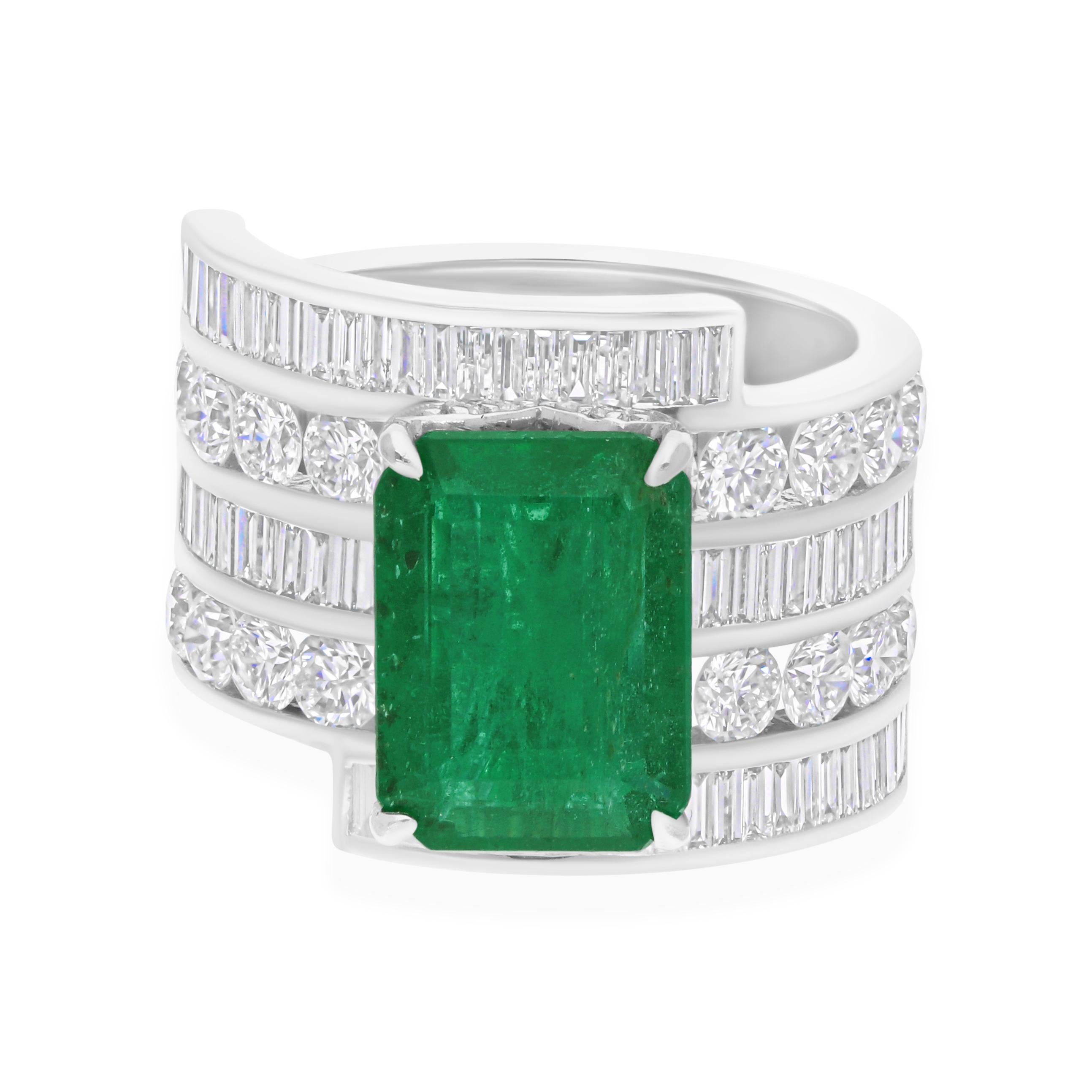 3.62 Carat Zambian Emerald 3.62 Carat SI/H Diamond Ring 14 Karat White Gold