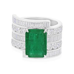 3,62 Karat sambischer Smaragd 3,62 Karat SI/H Diamantring 14 Karat Weißgold