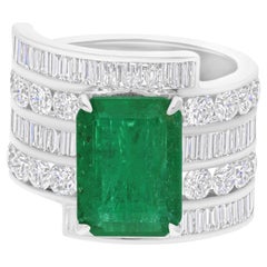 3.62 Carat Zambian Emerald 3.62 Carat SI/H Diamond Ring 18 Karat White Gold
