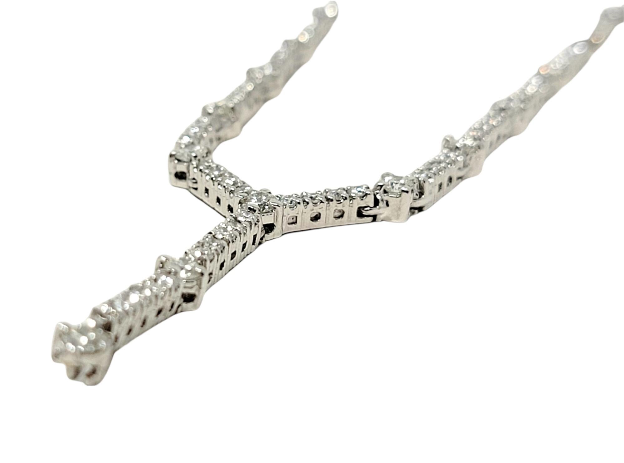 3.62 Carats Total Round Brilliant Diamond 'Y' Shaped Drop Necklace in White Gold For Sale 3