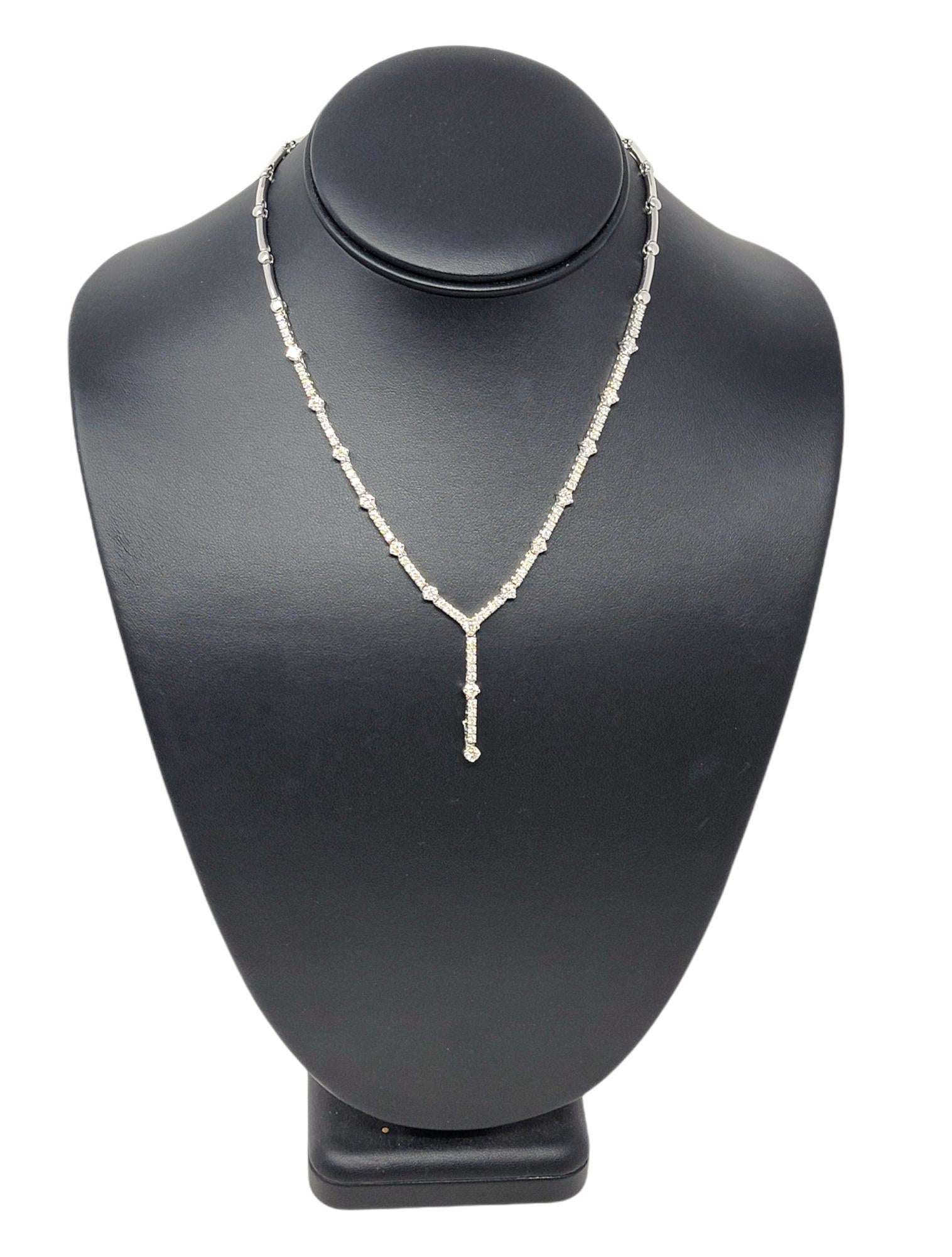 3.62 Carats Total Round Brilliant Diamond 'Y' Shaped Drop Necklace in White Gold For Sale 7