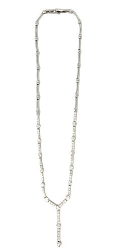 Collana con diamanti tondi e brillanti a forma di "Y" in oro bianco da 3,62 carati totali